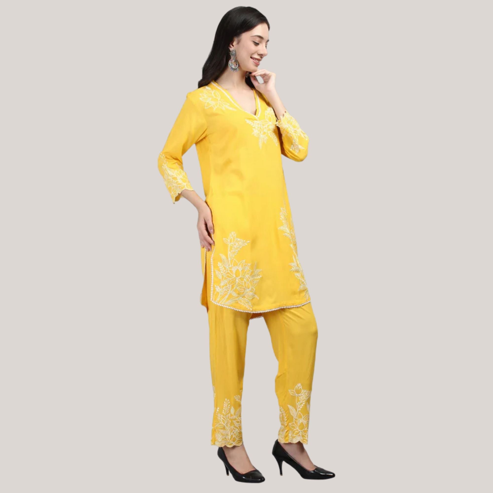 Rayon Co-ord Set With Machine Embroidery Work