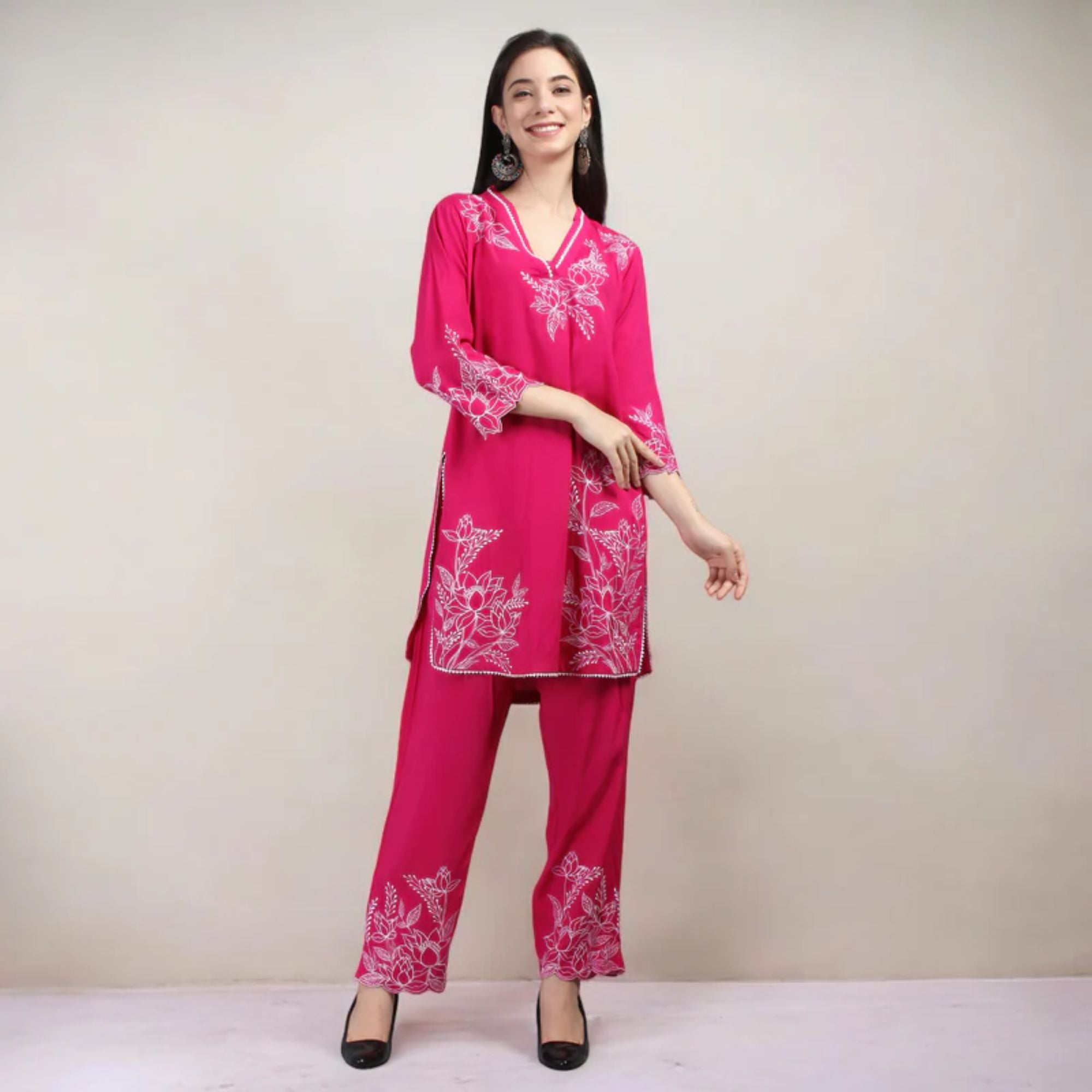 Rayon Co-ord Set With Machine Embroidery Work