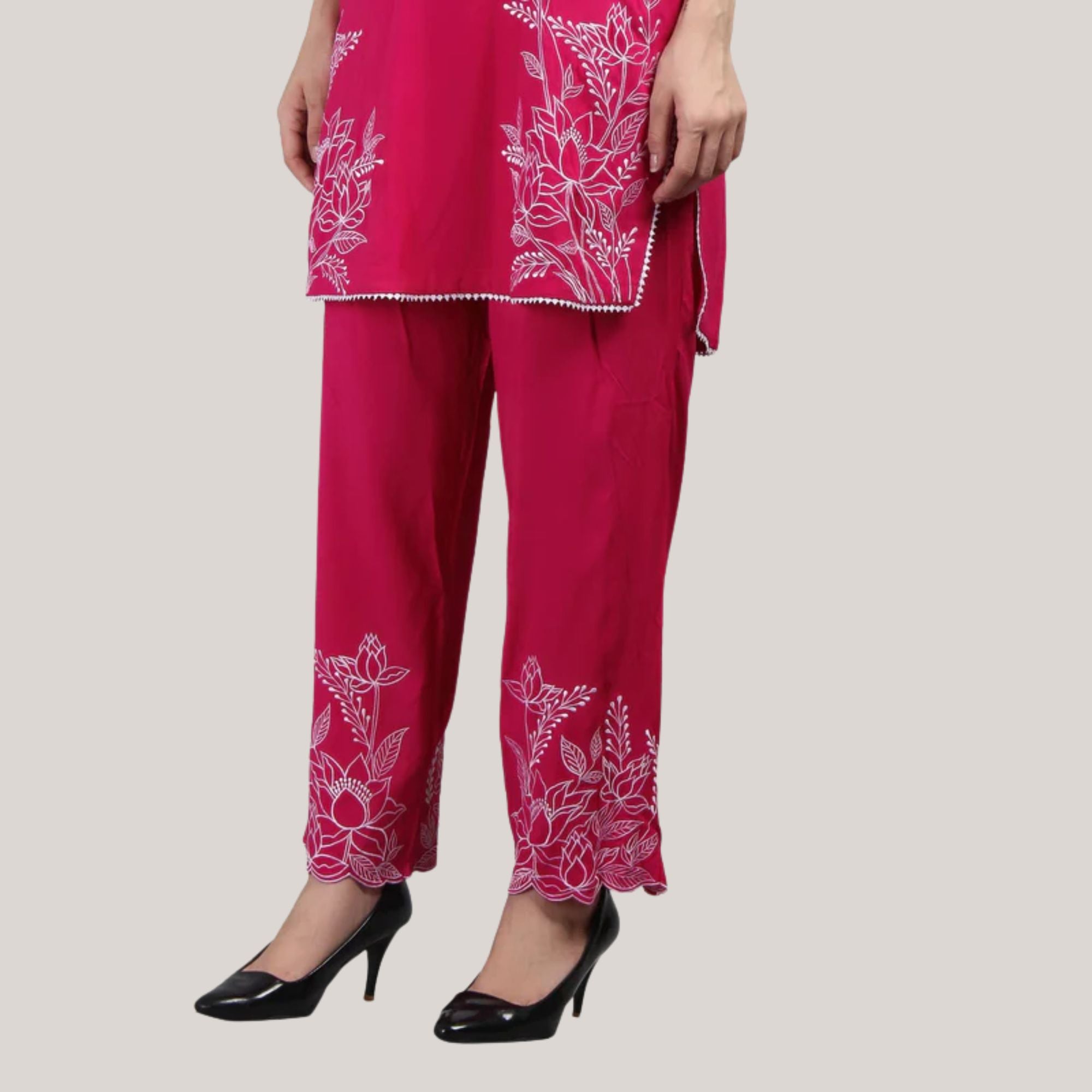 Rayon Co-ord Set With Machine Embroidery Work