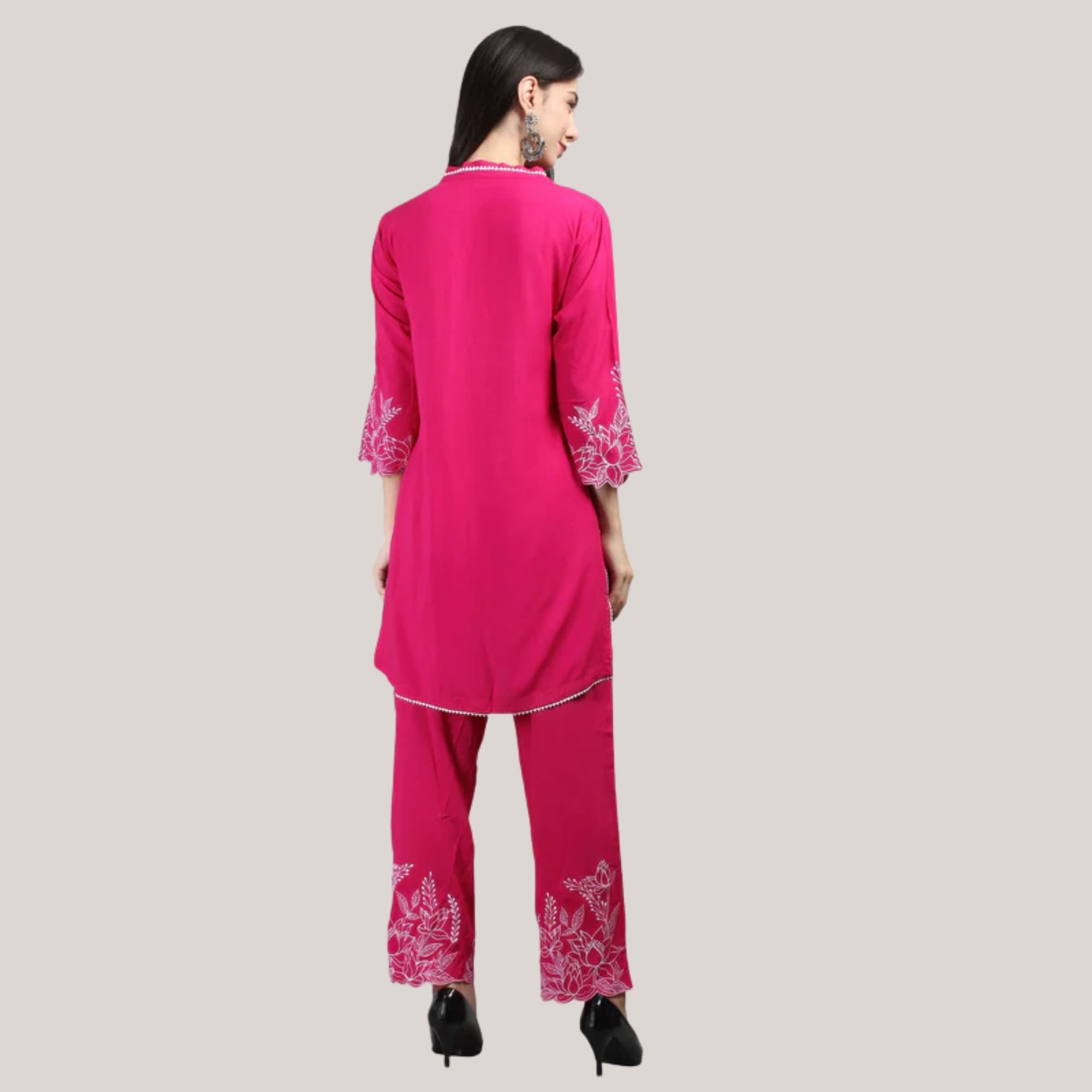 Rayon Co-ord Set With Machine Embroidery Work