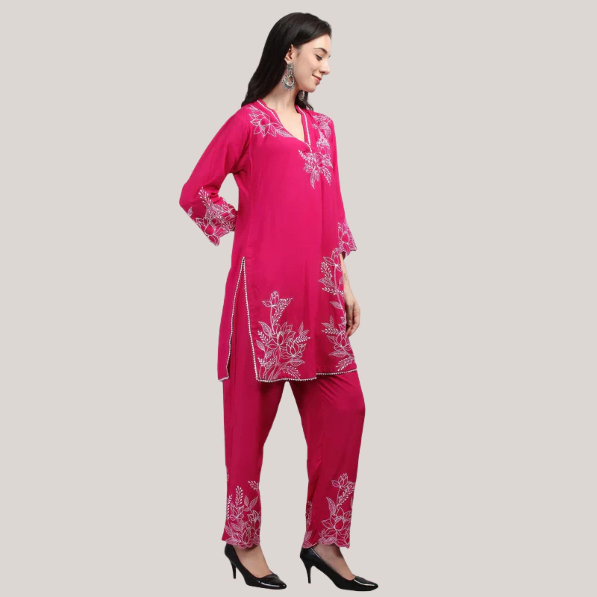 Rayon Co-ord Set With Machine Embroidery Work