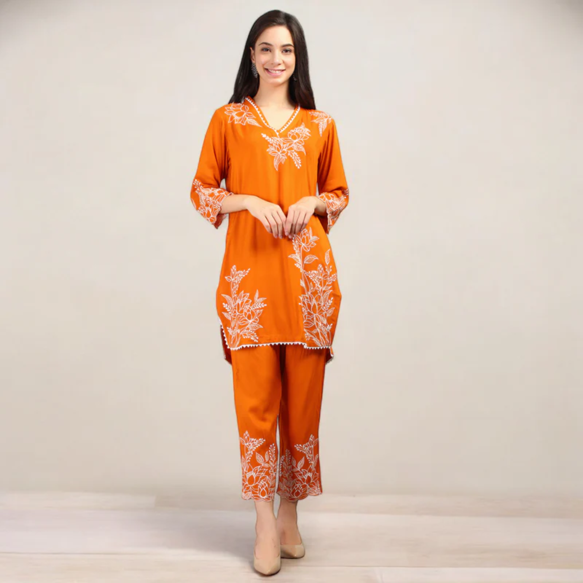 Rayon Co-ord Set With Machine Embroidery Work
