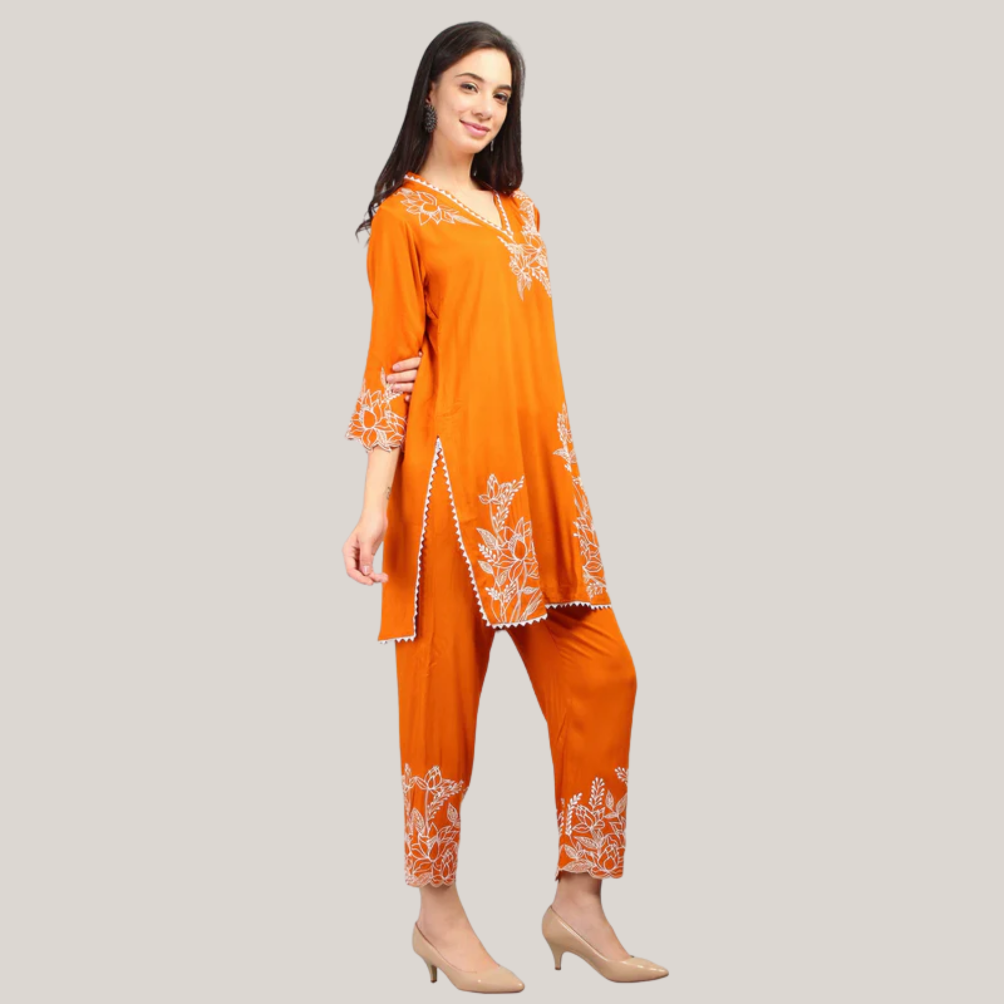 Rayon Co-ord Set With Machine Embroidery Work