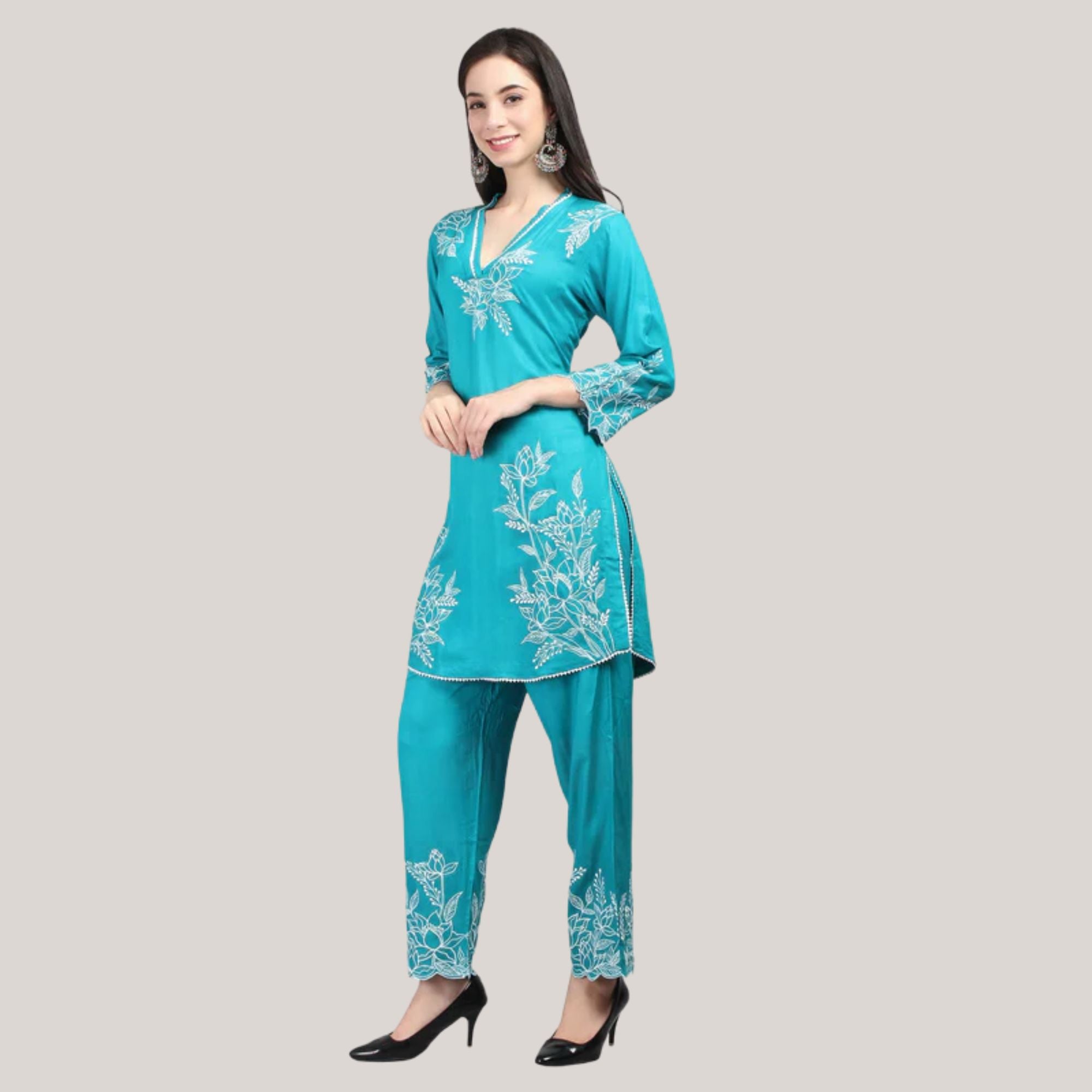 Rayon Co-ord Set With Machine Embroidery Work