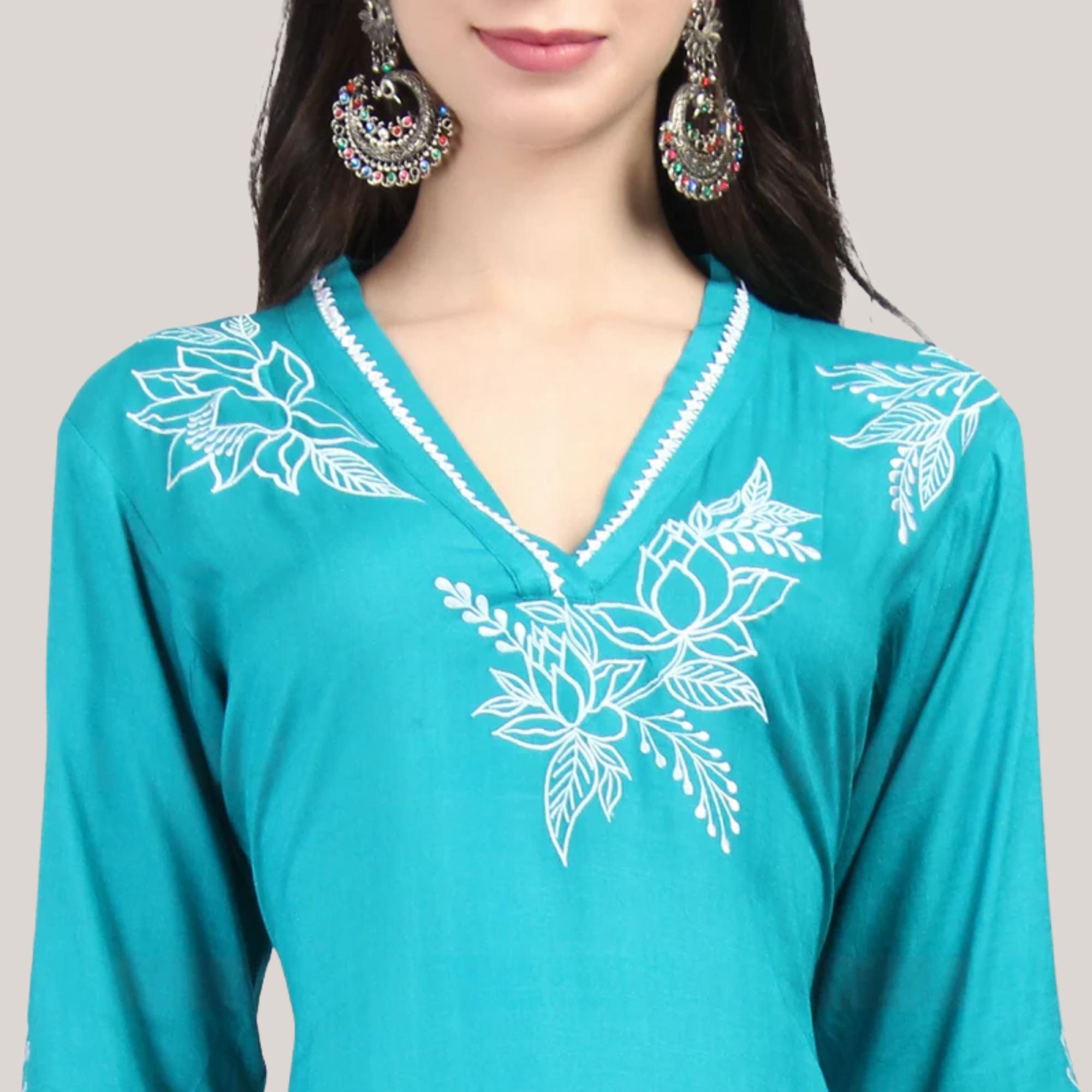 Rayon Co-ord Set With Machine Embroidery Work