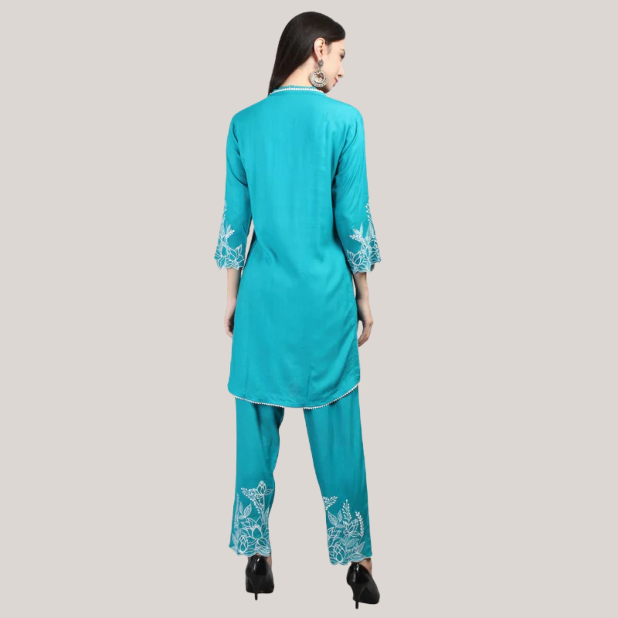 Rayon Co-ord Set With Machine Embroidery Work