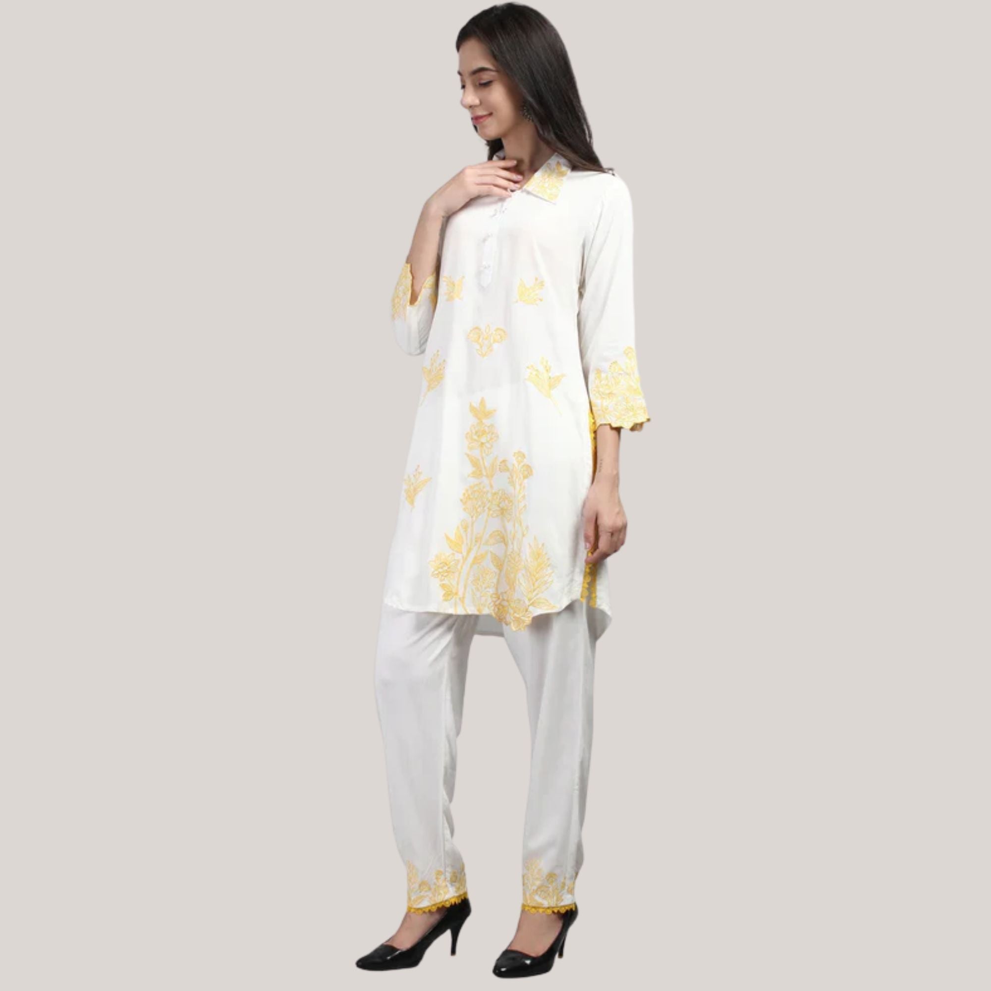 Rayon Fabric Co-ord Set With Machine Thread Work