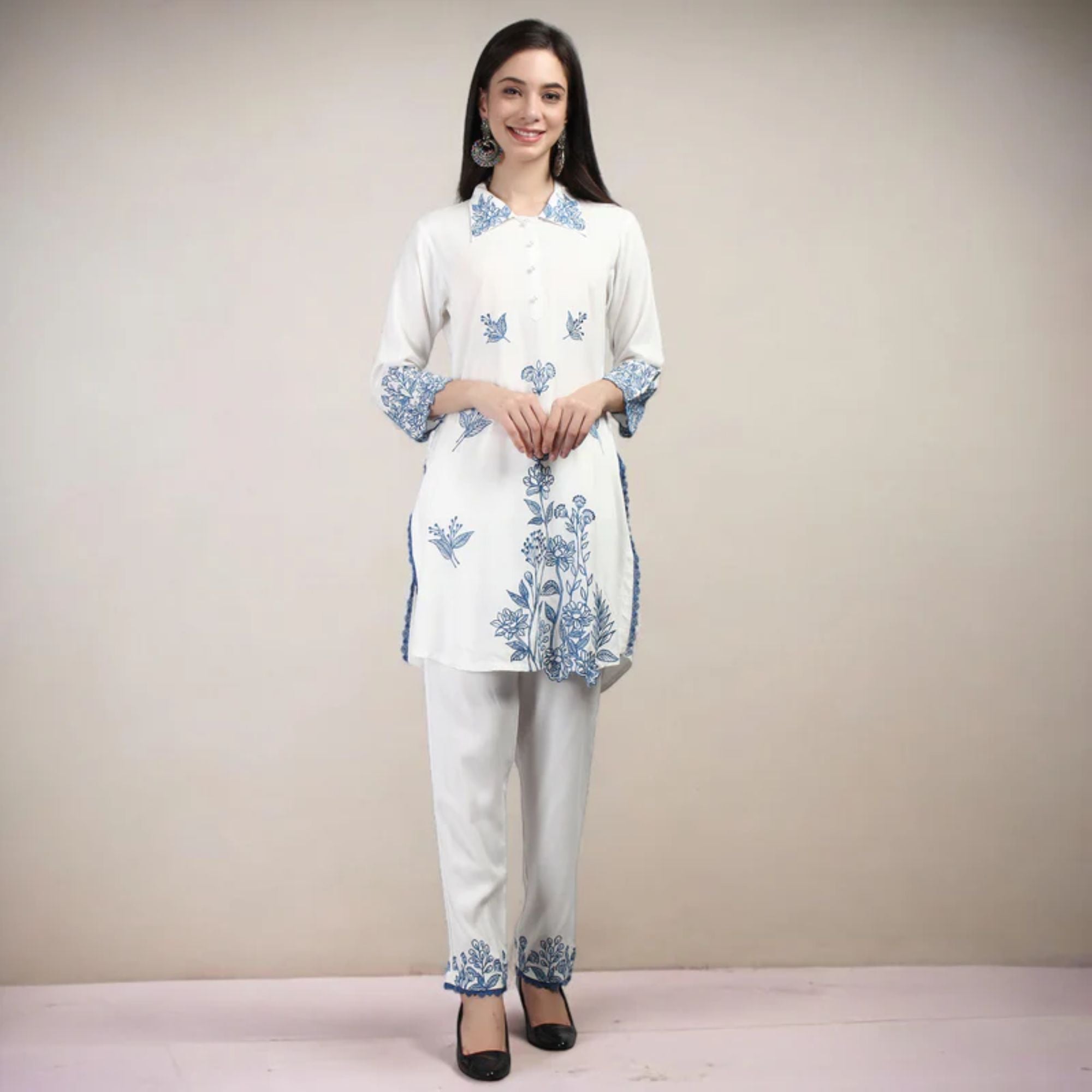 Rayon Fabric Co-ord Set With Machine Thread Work