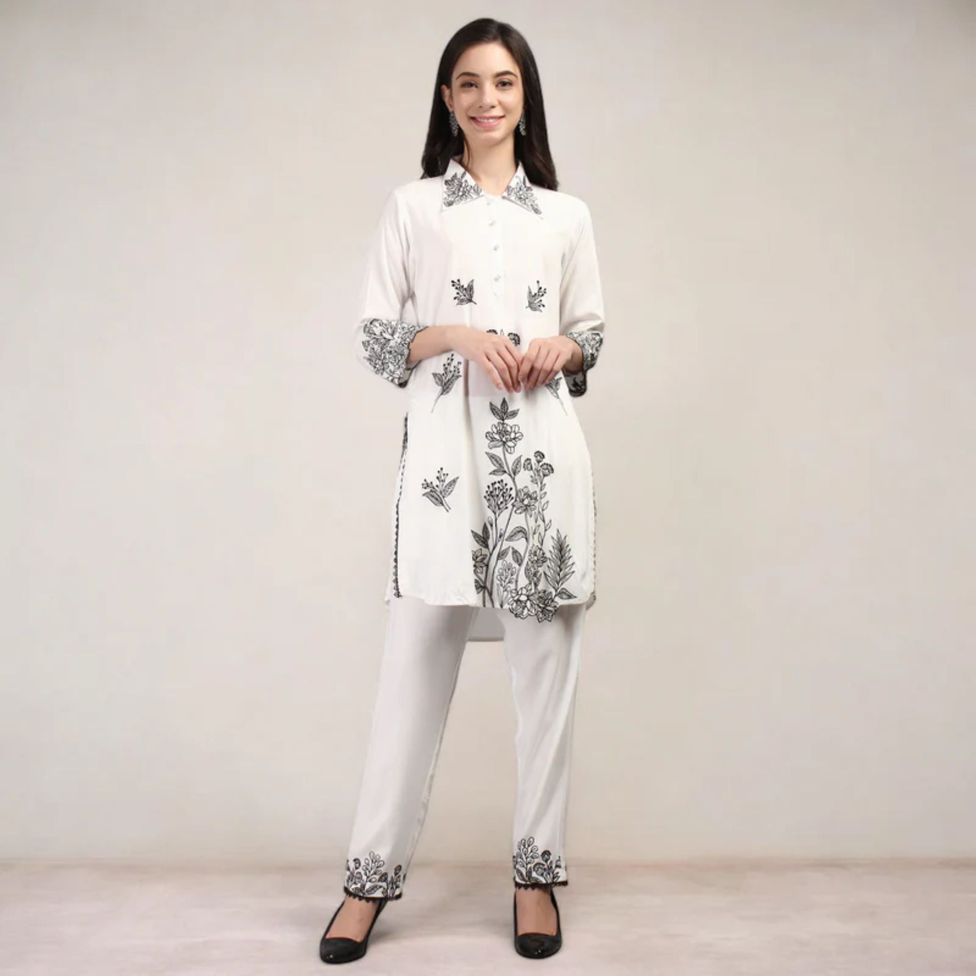 Rayon Fabric Co-ord Set With Machine Thread Work