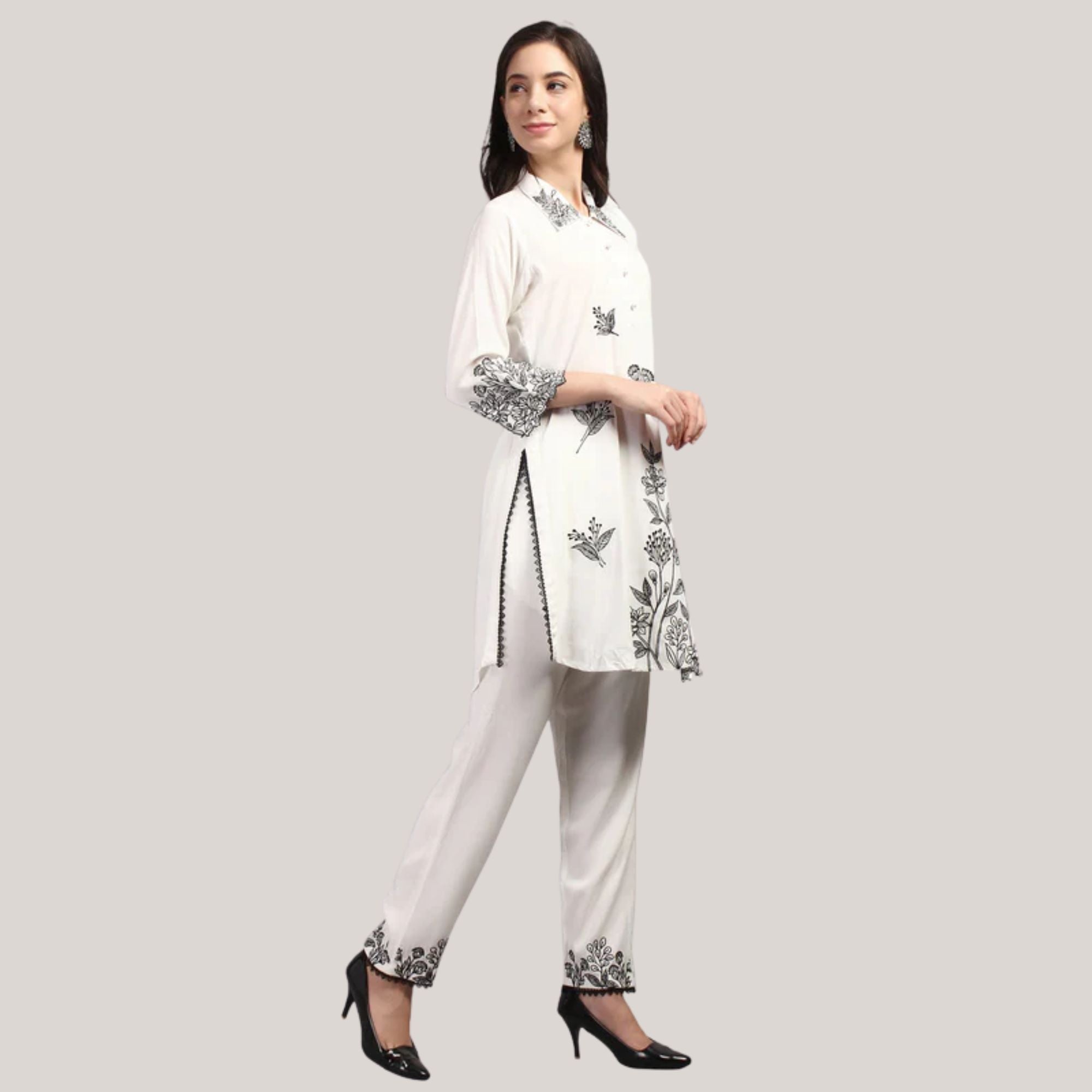 Rayon Fabric Co-ord Set With Machine Thread Work