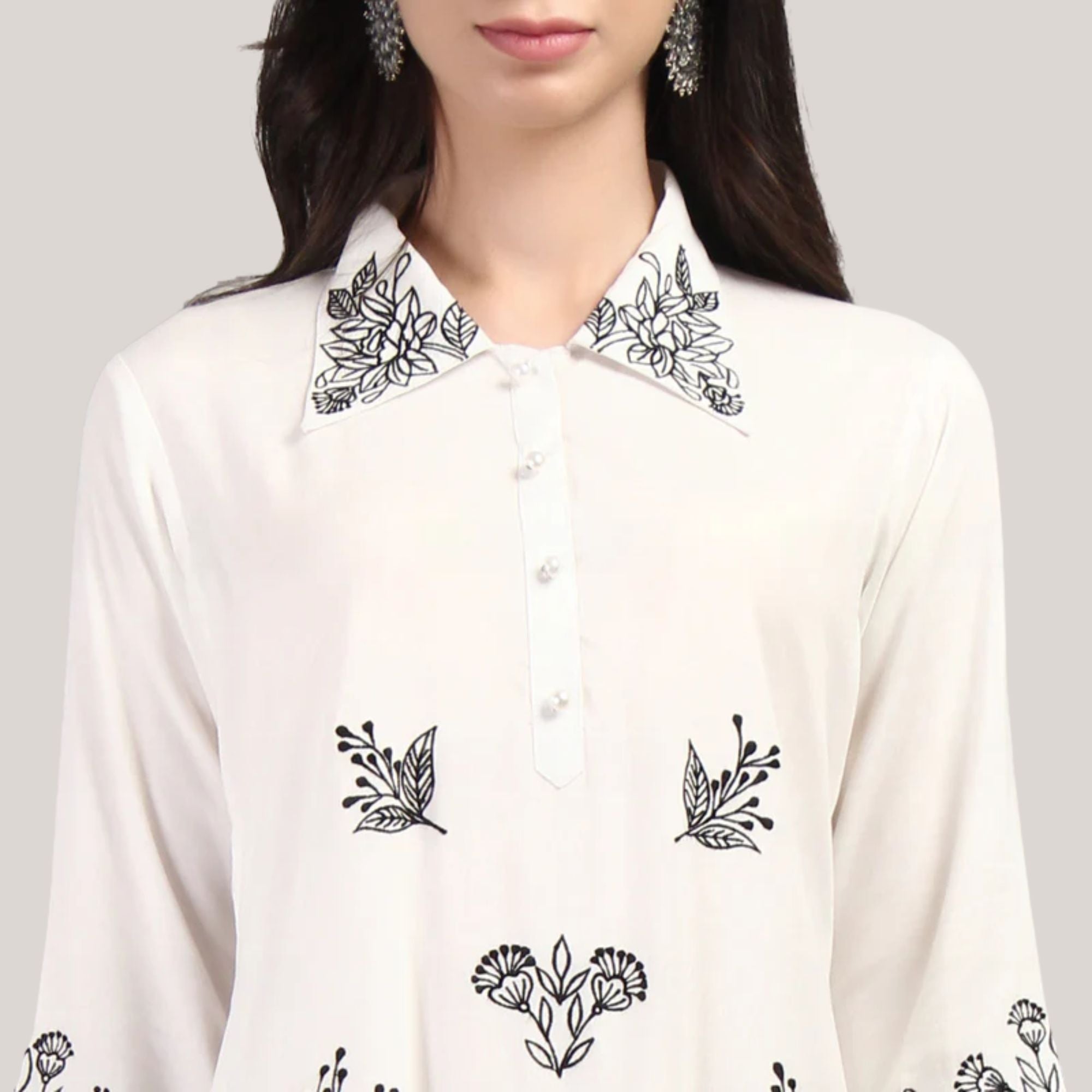 Rayon Fabric Co-ord Set With Machine Thread Work