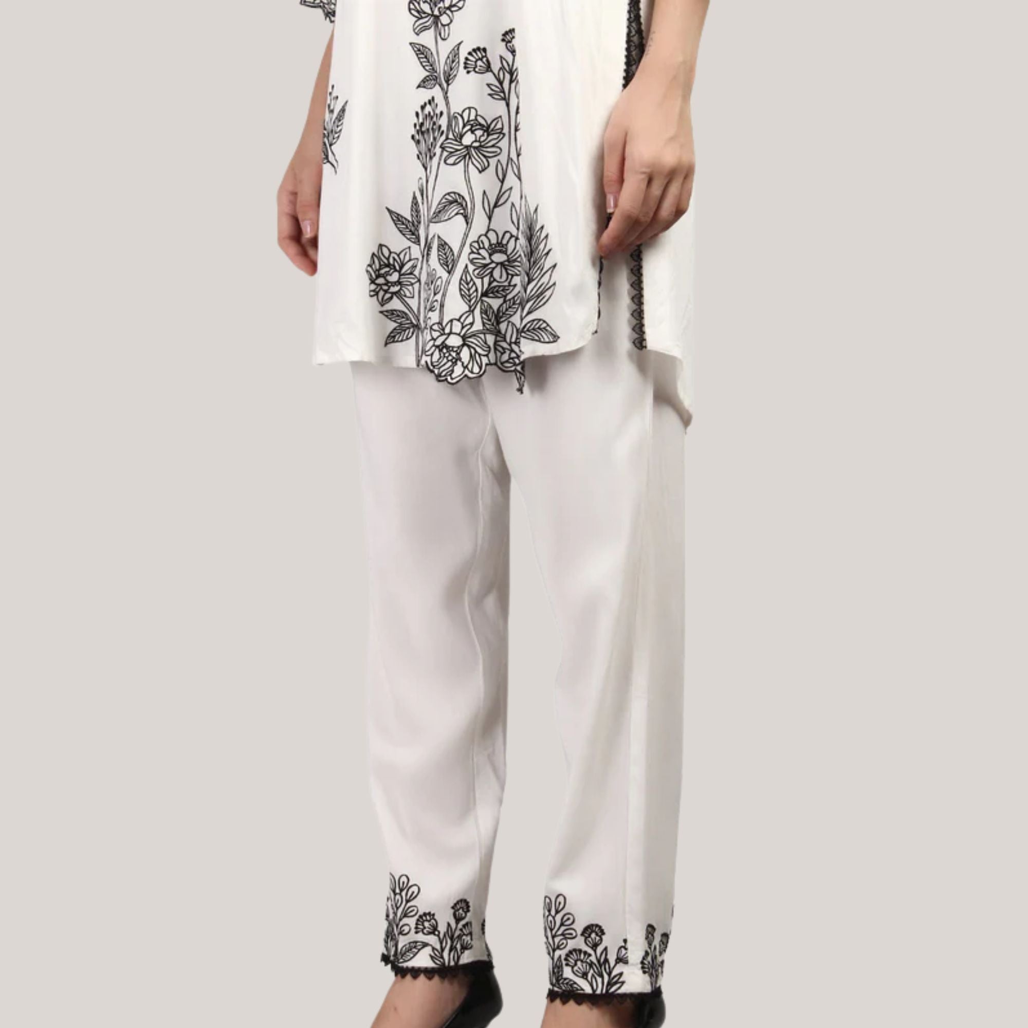 Rayon Fabric Co-ord Set With Machine Thread Work