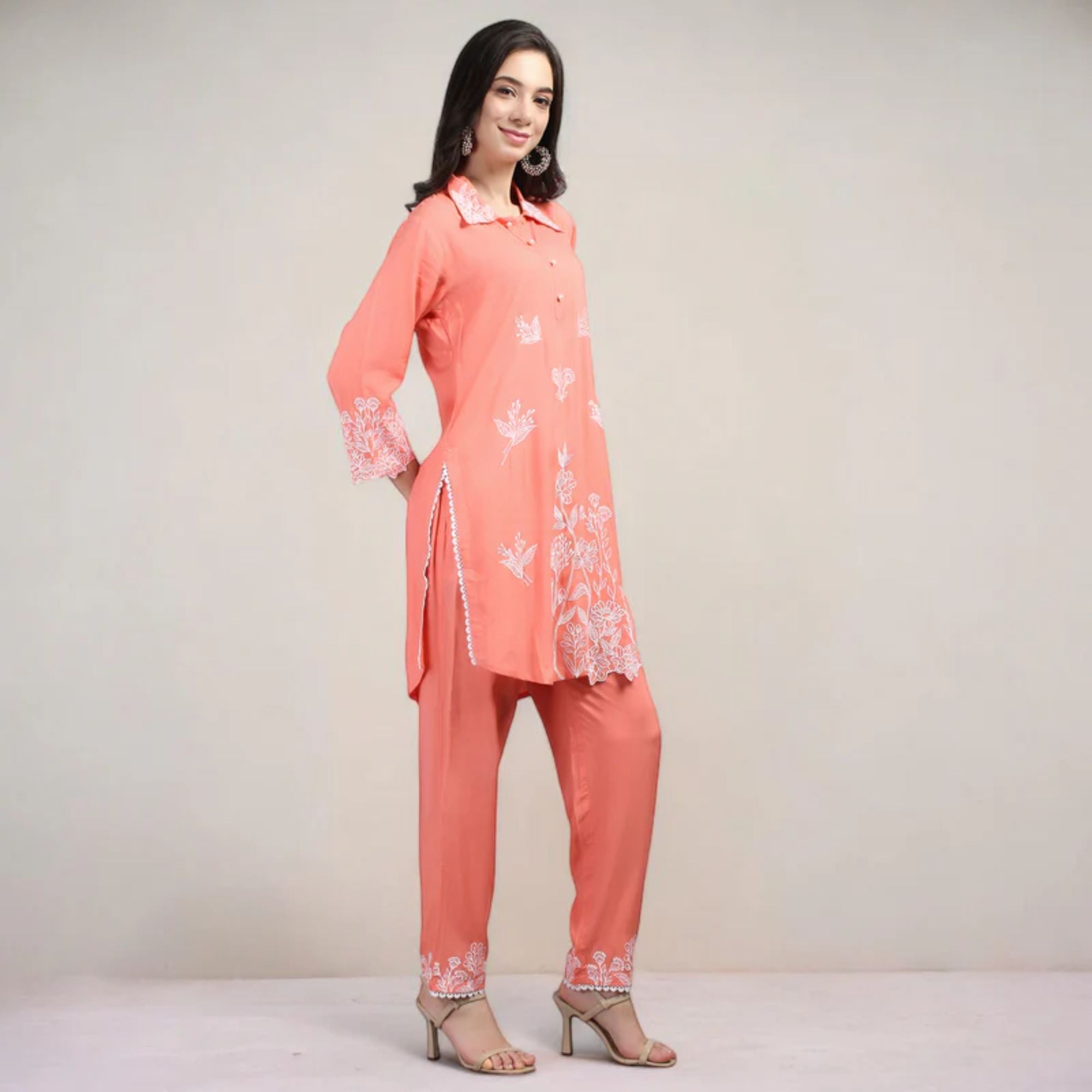 Rayon Fabric Co-ord Set With Machine Thread Work