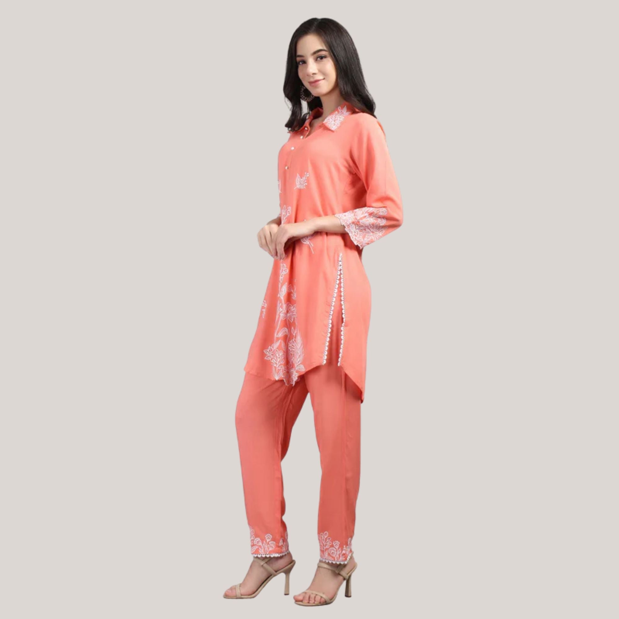 Rayon Fabric Co-ord Set With Machine Thread Work