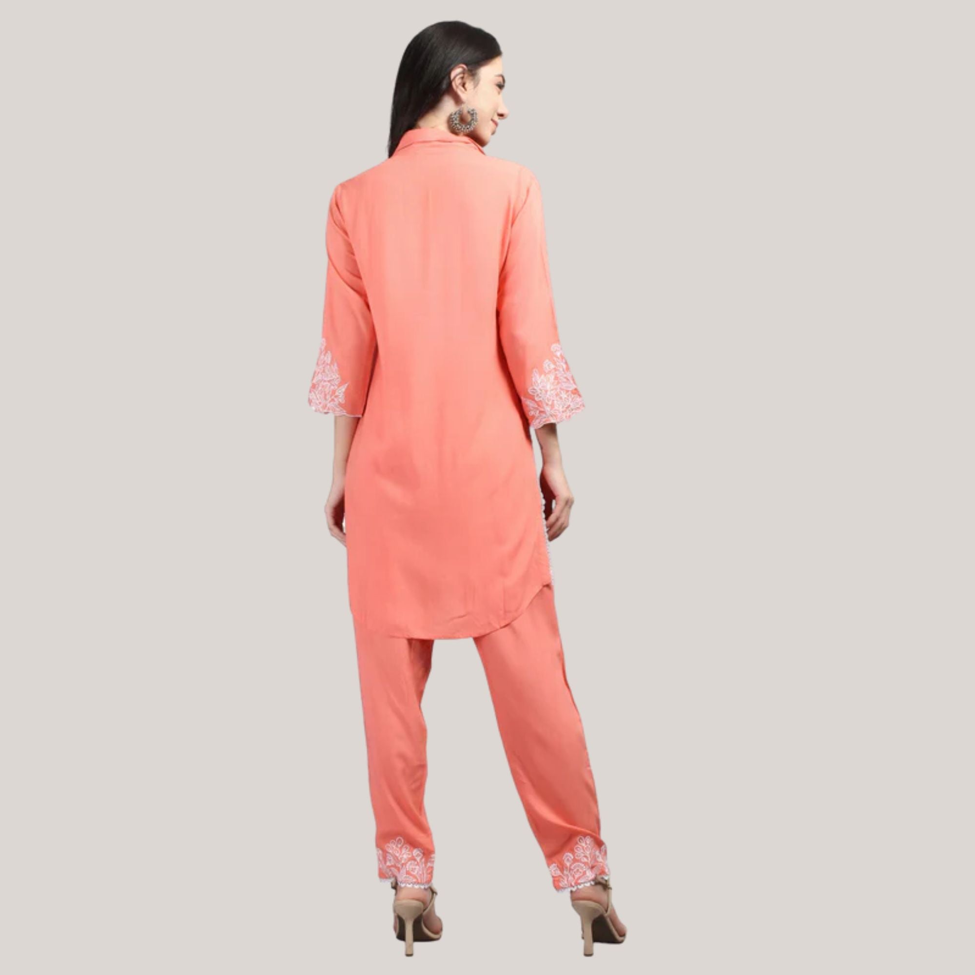 Rayon Fabric Co-ord Set With Machine Thread Work