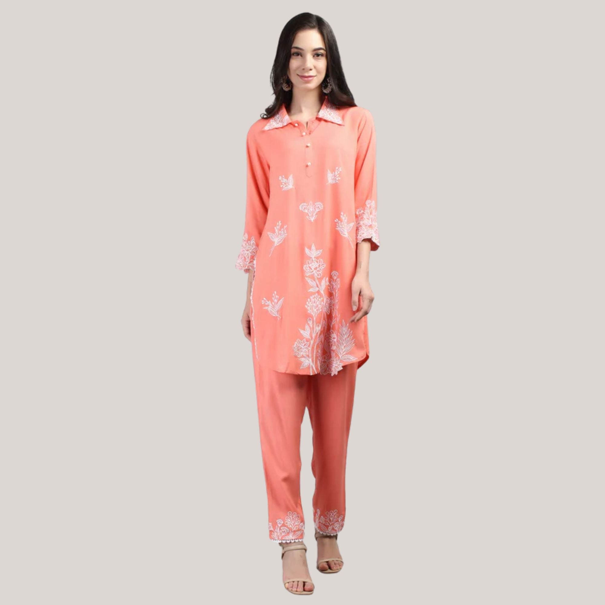 Rayon Fabric Co-ord Set With Machine Thread Work