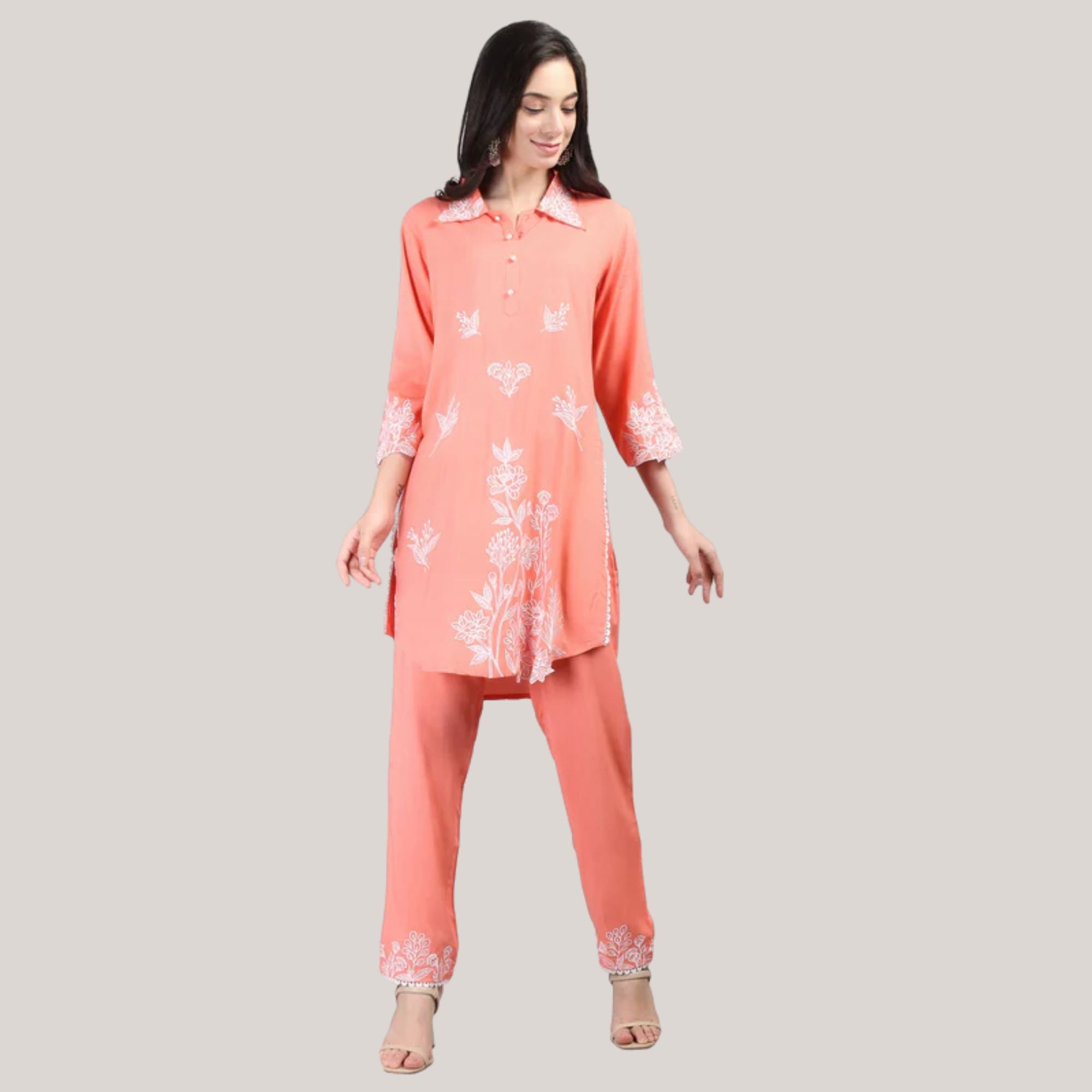 Rayon Fabric Co-ord Set With Machine Thread Work