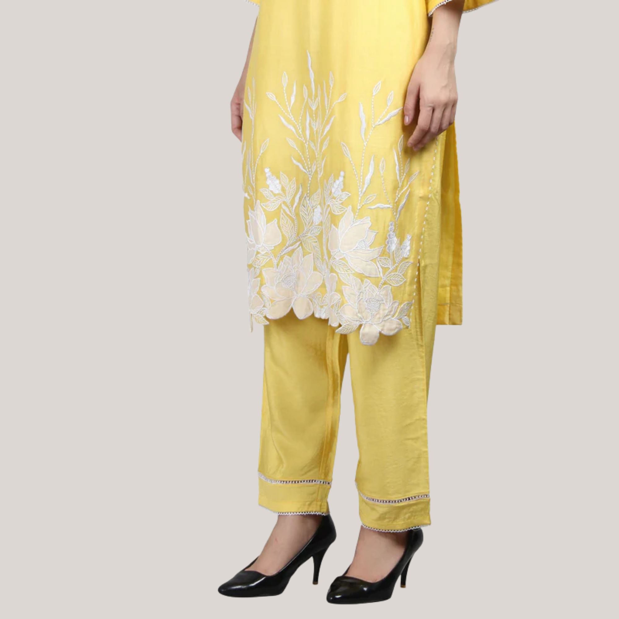 Chanderi Suit Set With Patch Handwork Embroidery