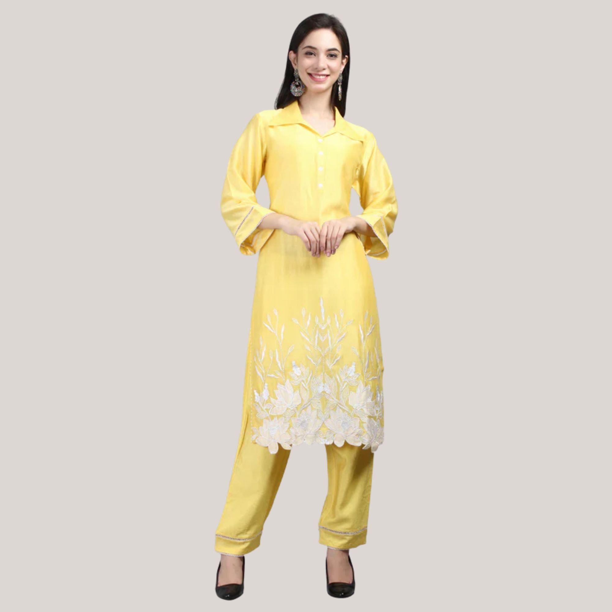 Chanderi Suit Set With Patch Handwork Embroidery