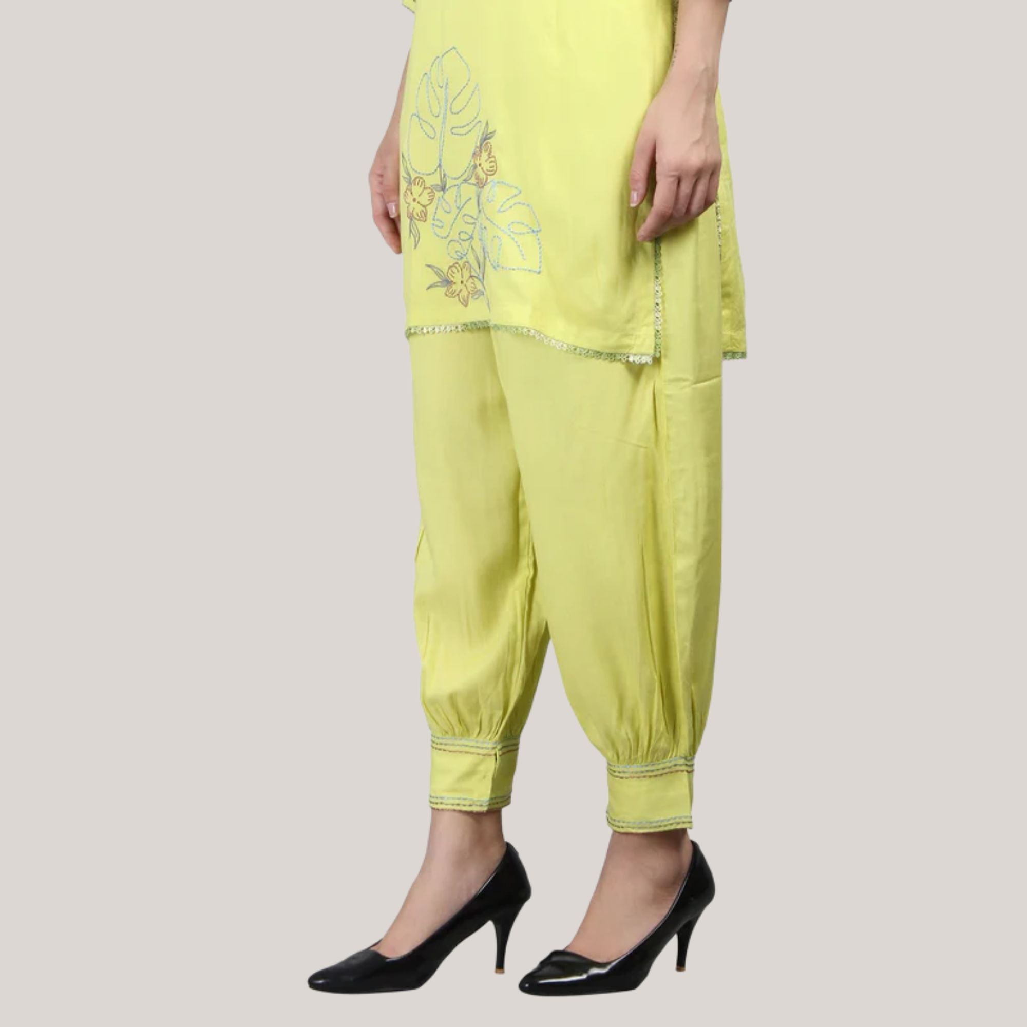 Rayon Afghani Pant Co-ord Set With Thread Work Embroidery