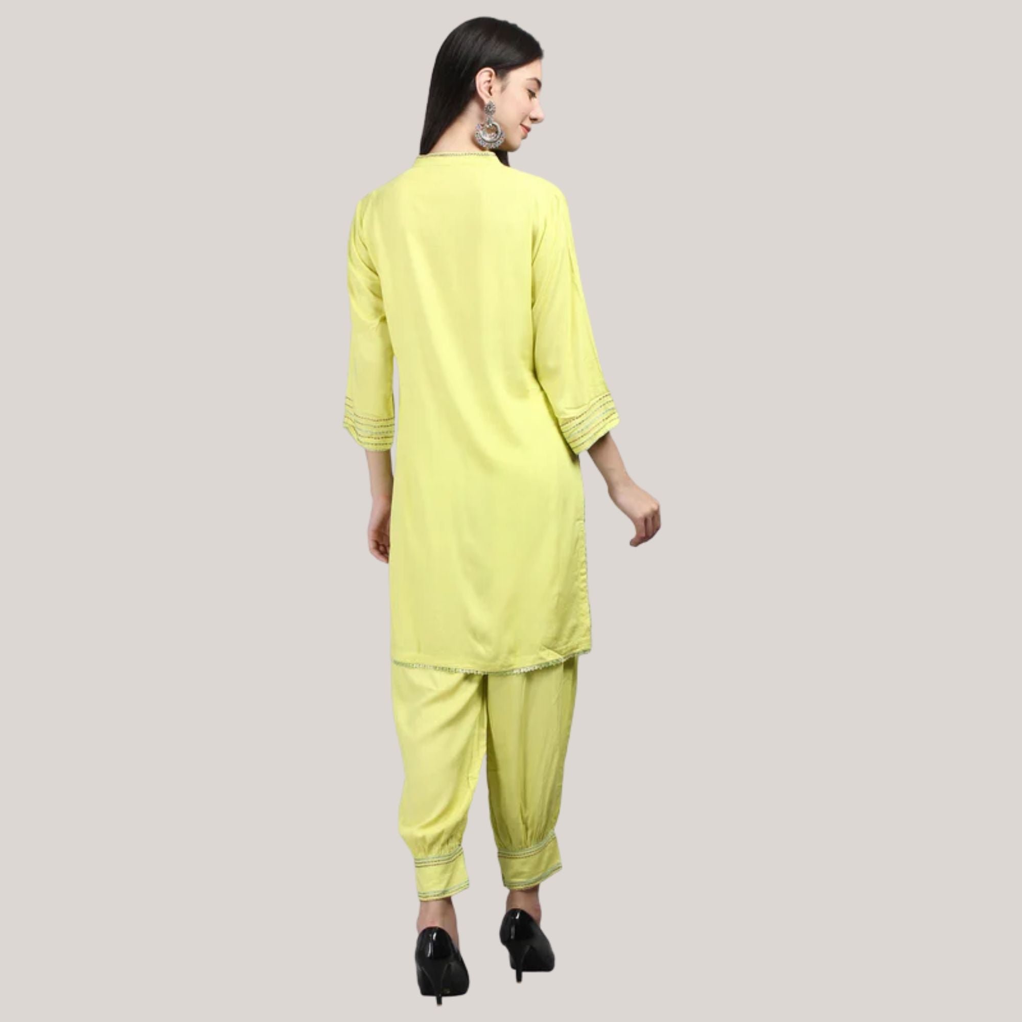 Rayon Afghani Pant Co-ord Set With Thread Work Embroidery