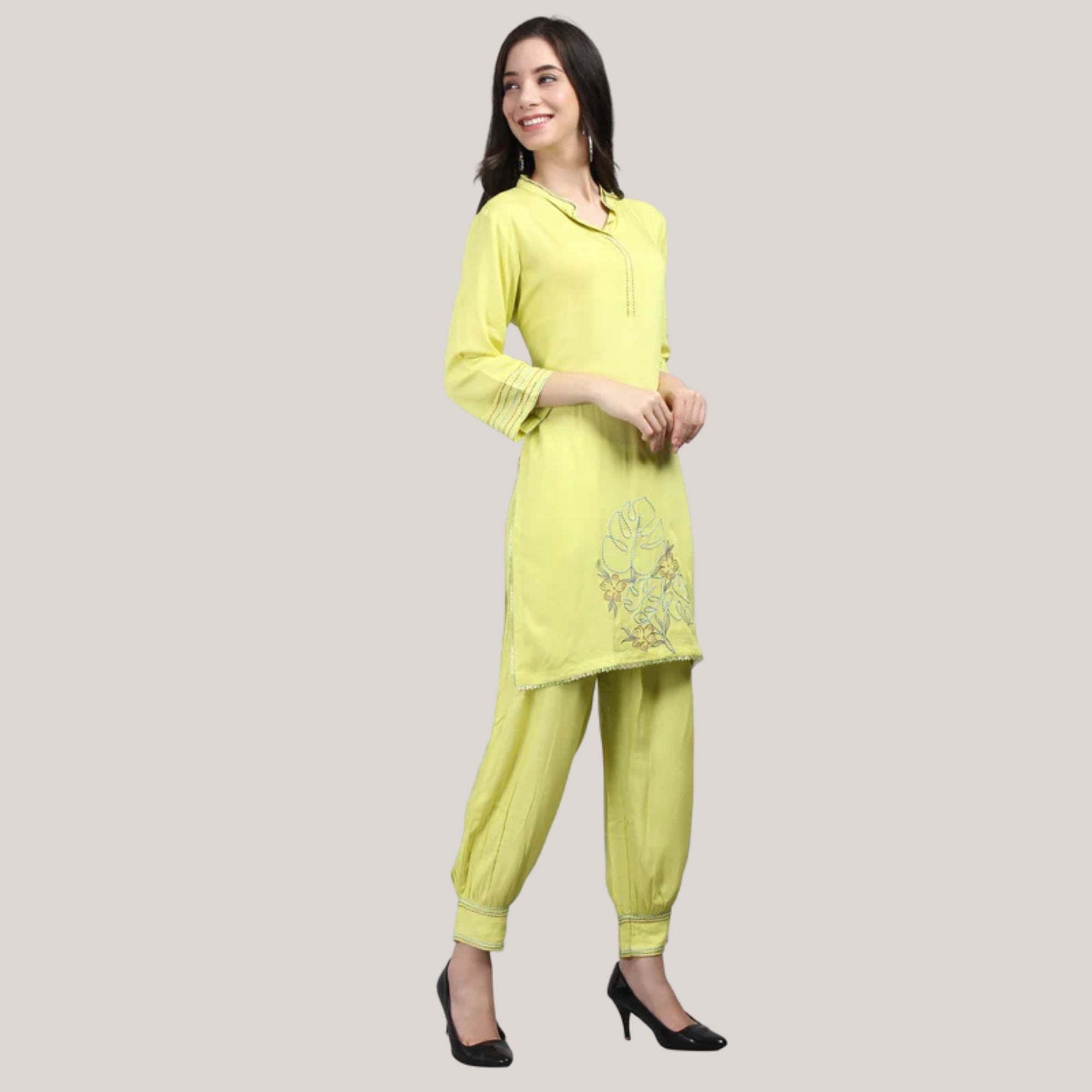 Rayon Afghani Pant Co-ord Set With Thread Work Embroidery