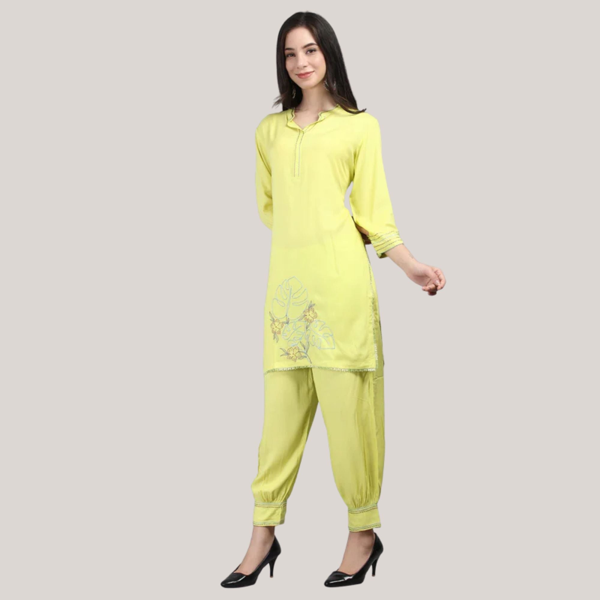 Rayon Afghani Pant Co-ord Set With Thread Work Embroidery