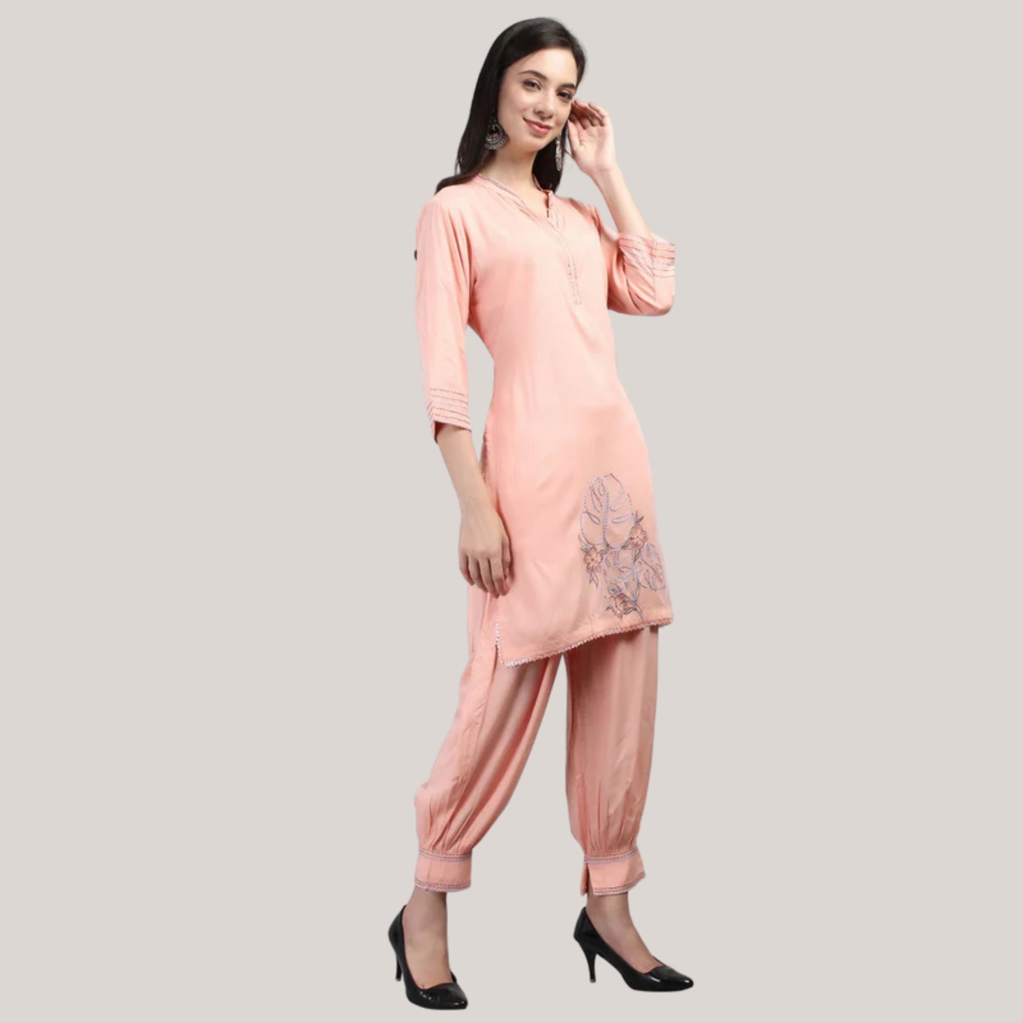 Rayon Afghani Pant Co-ord Set With Thread Work Embroidery
