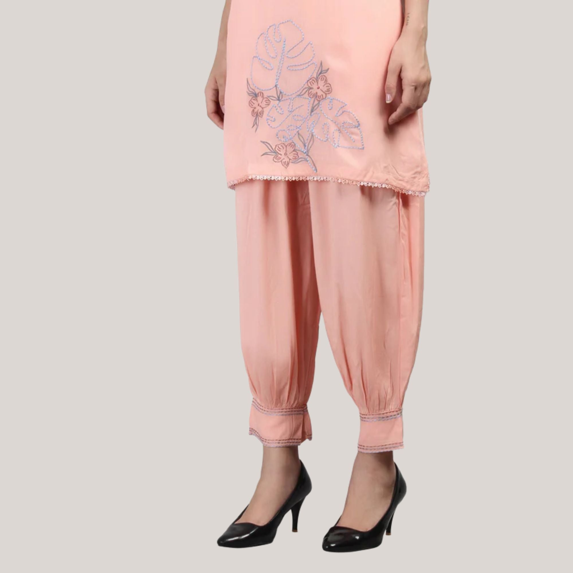 Rayon Afghani Pant Co-ord Set With Thread Work Embroidery