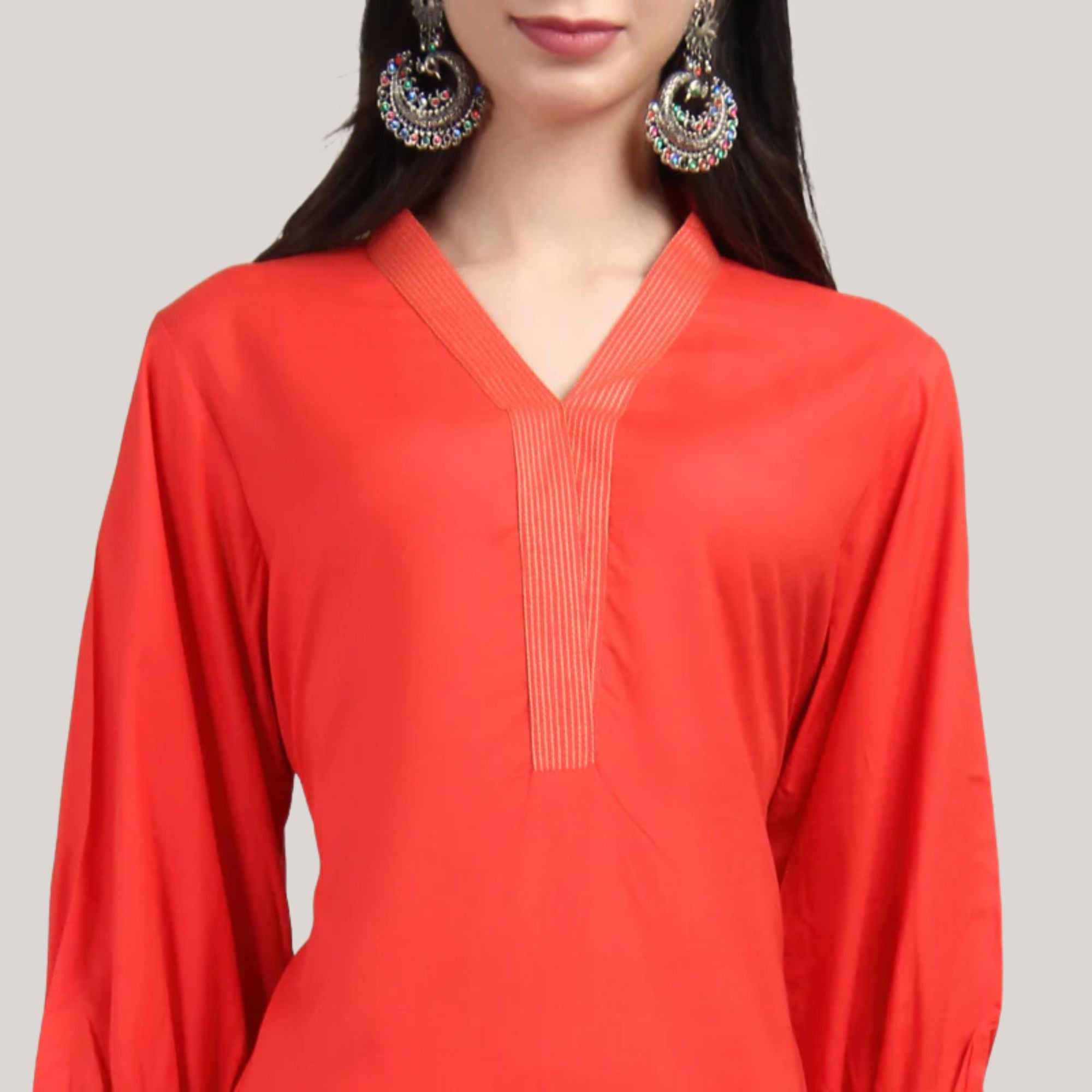 Rayon Straight Kurti-Pant-Afghani Pant with Machine Embroidery