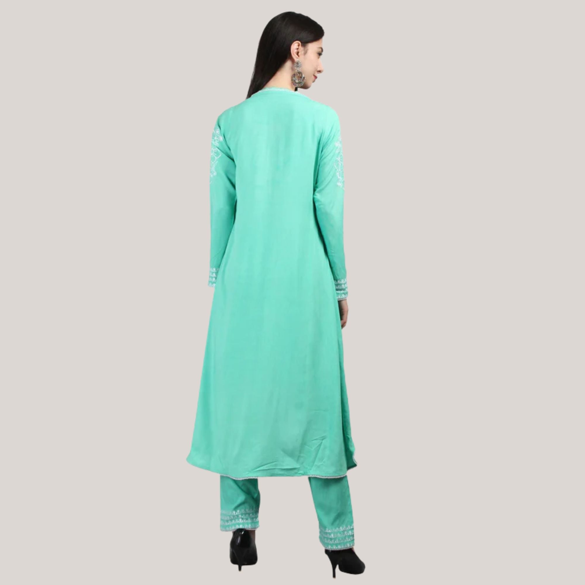 Modal Fabric Kurti-Pant With Flower Pearl And Hand Work Embroidery