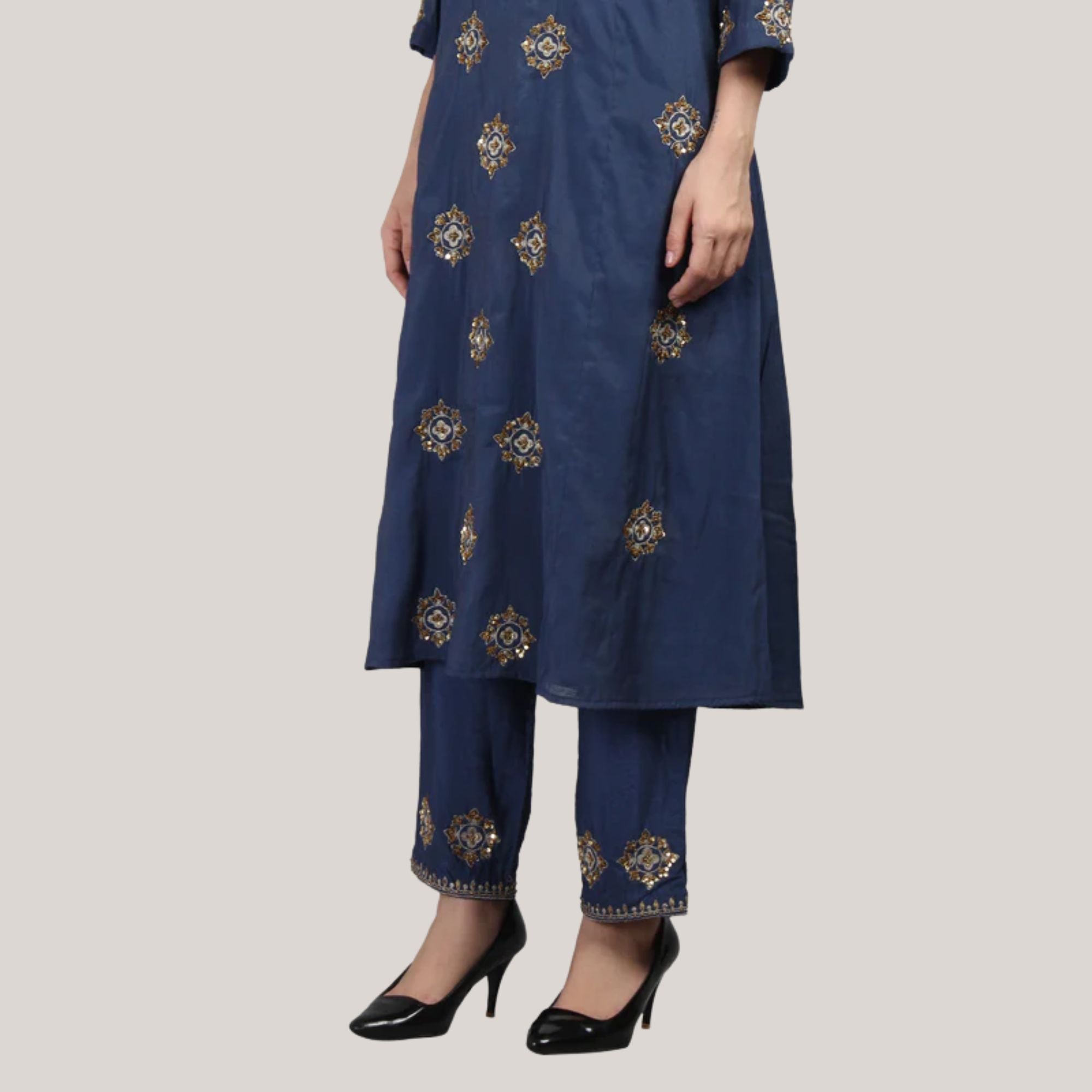 Chanderi Straight Suit Set With Zari And Sequence Work Embroider
