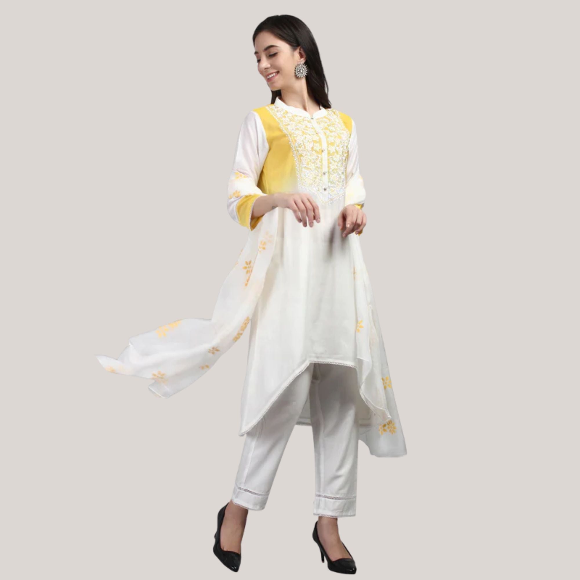 Double Shade Chanderi Embroidered Suit Set With Duppta