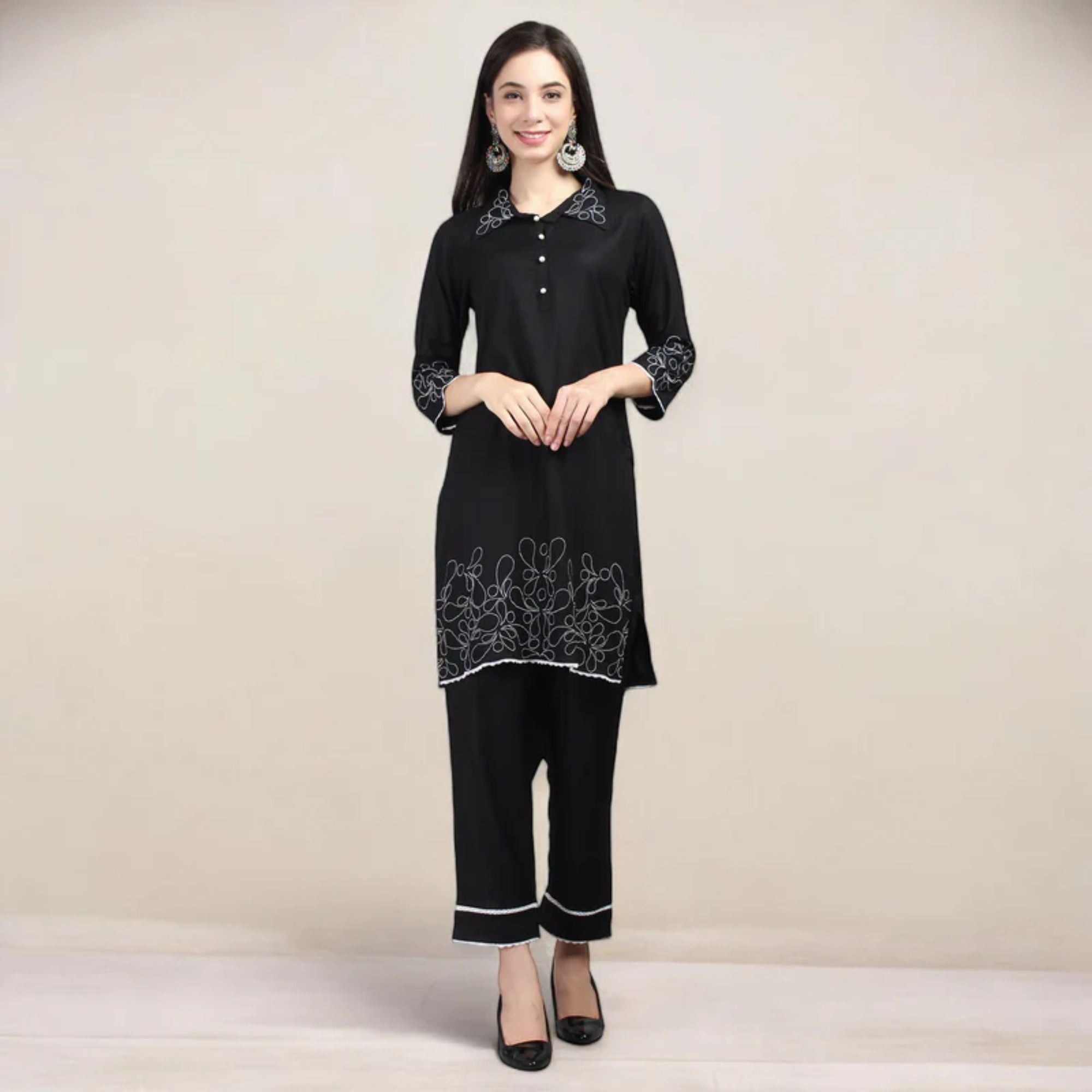 Rayon Co-ord Set With Machine Embroidery