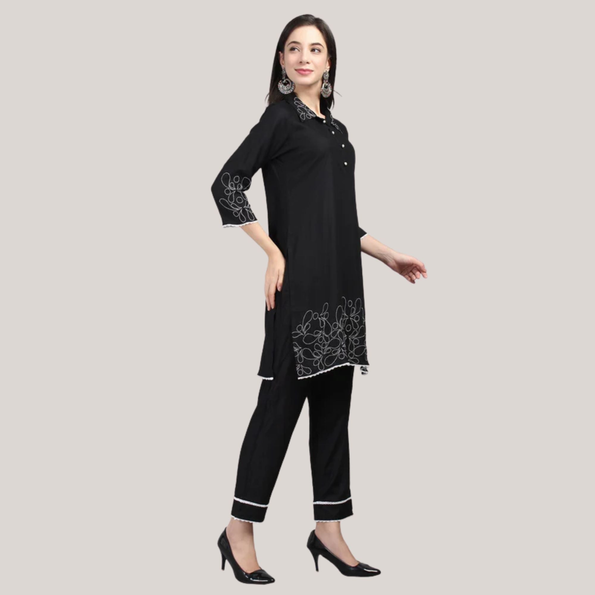 Rayon Co-ord Set With Machine Embroidery