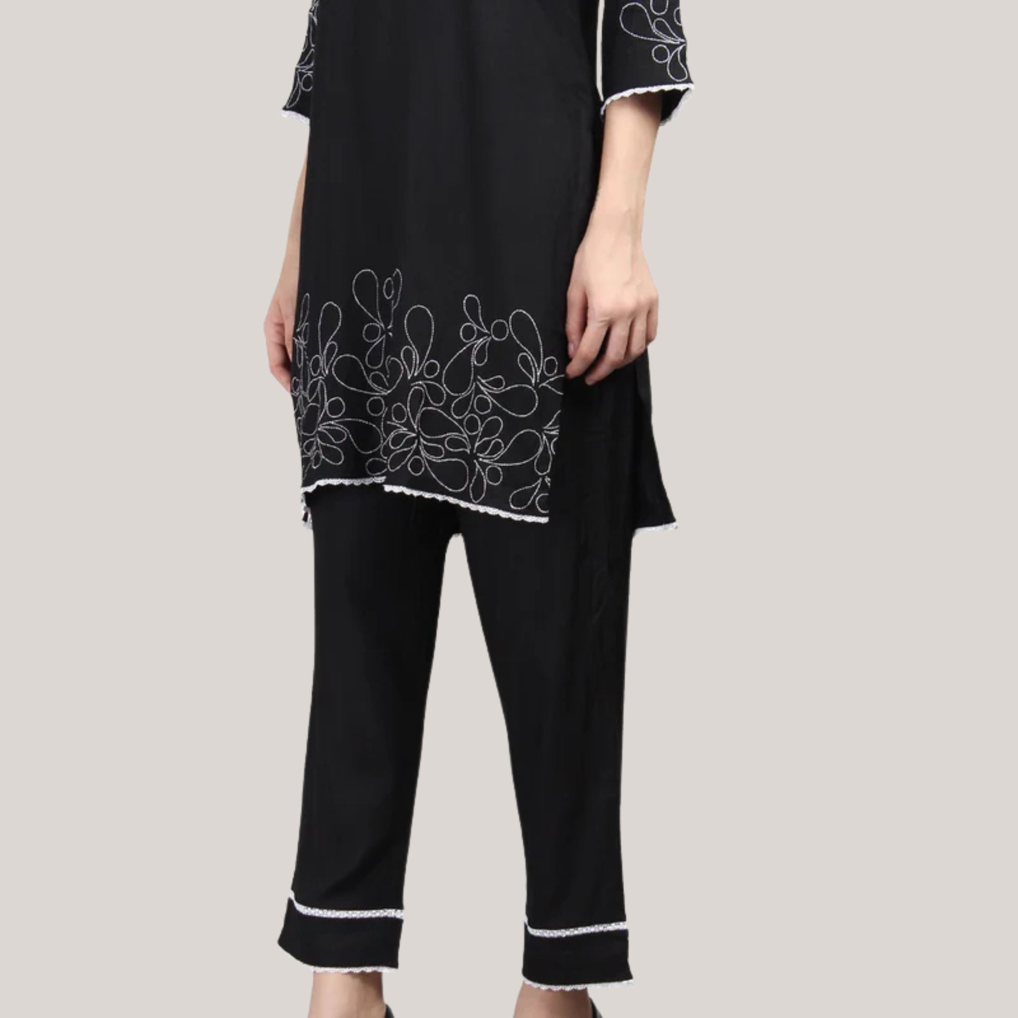 Rayon Co-ord Set With Machine Embroidery