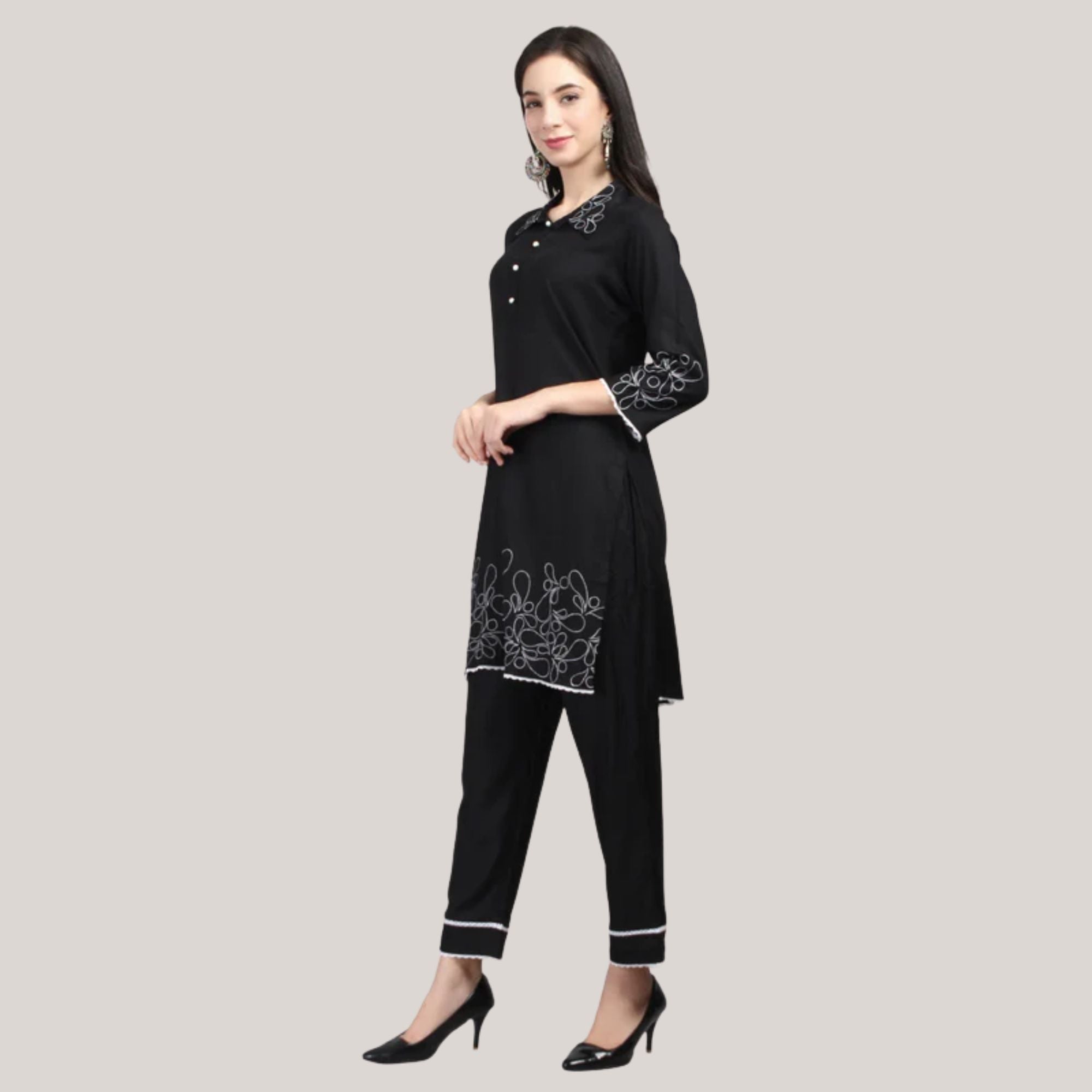 Rayon Co-ord Set With Machine Embroidery