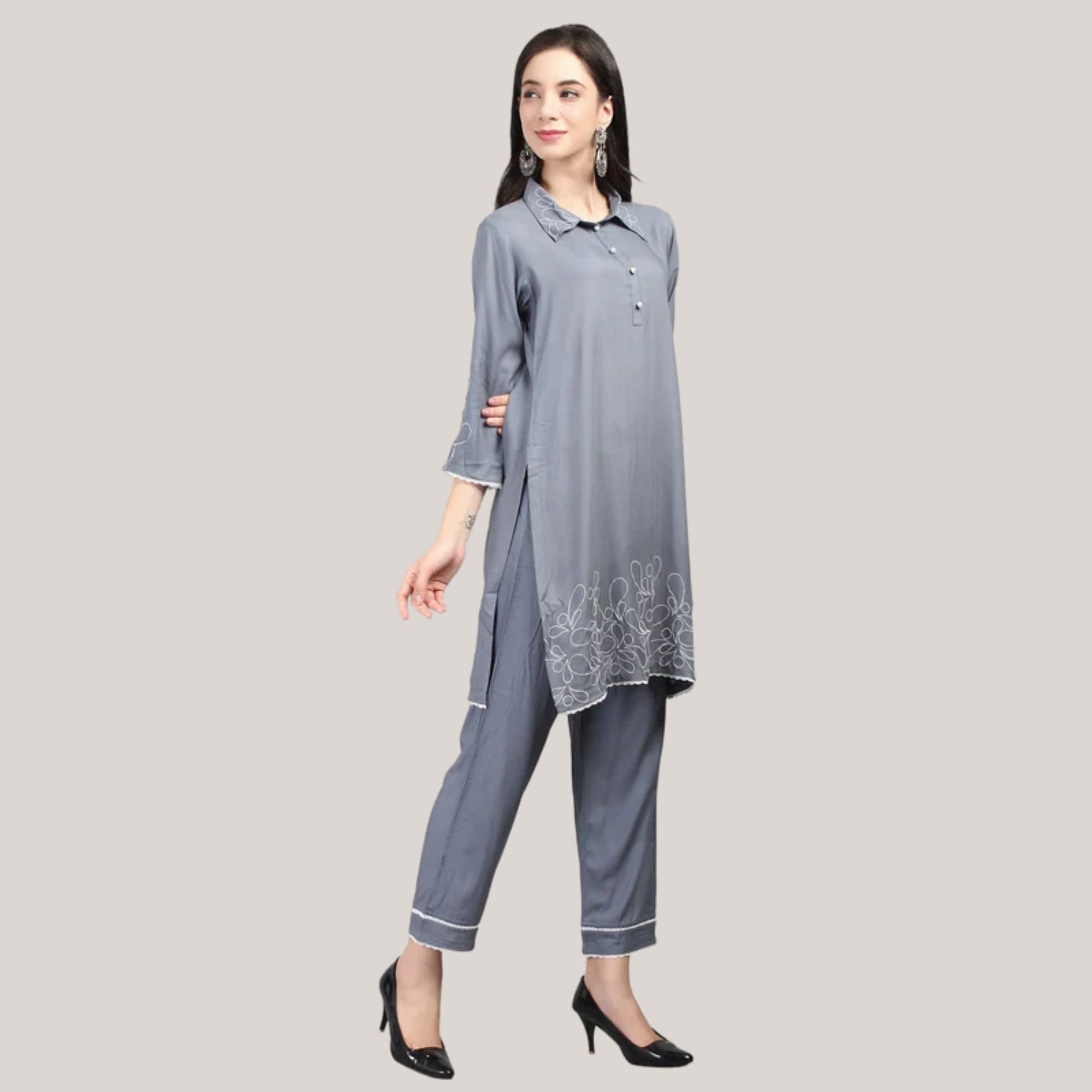 Rayon Co-ord Set With Machine Embroidery