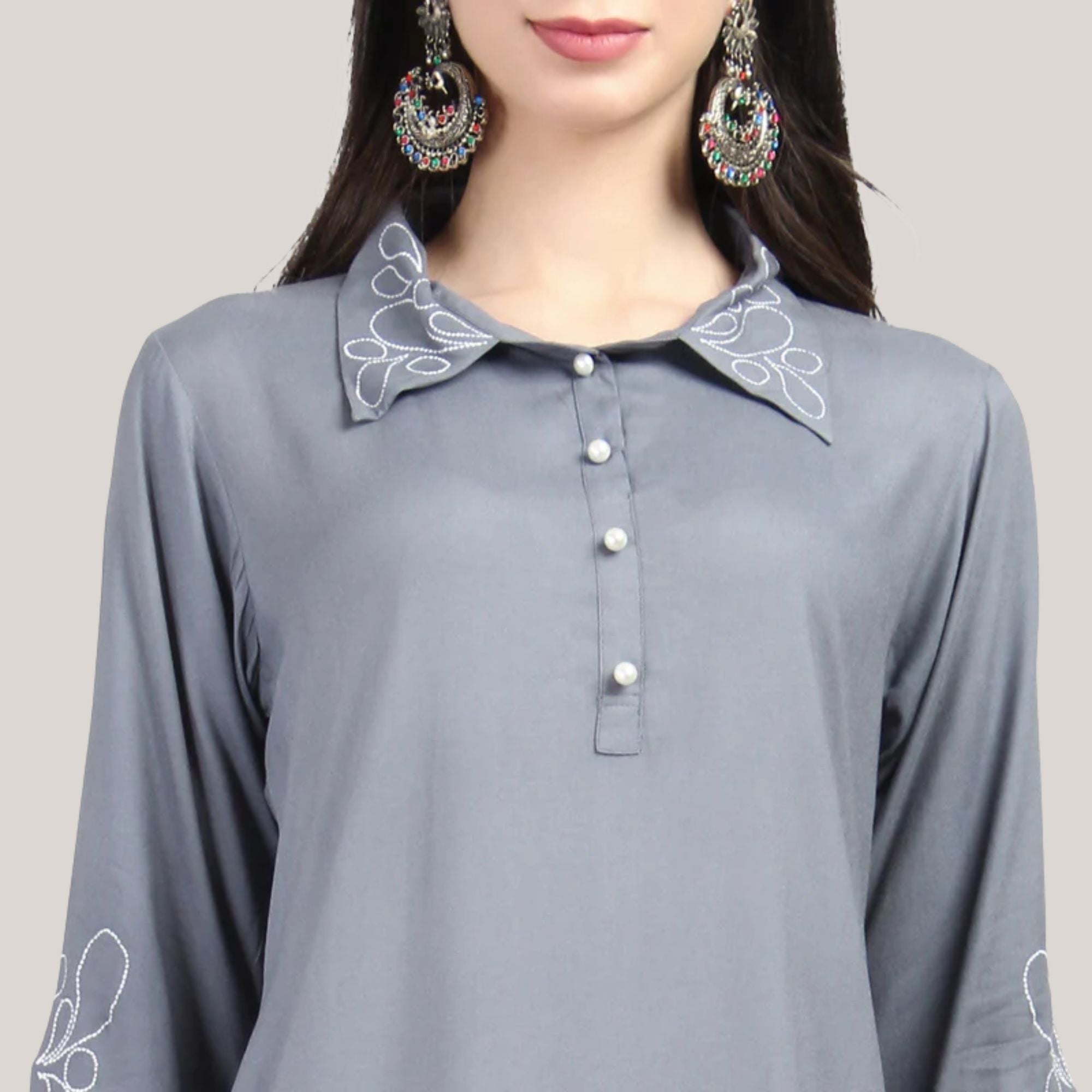 Rayon Co-ord Set With Machine Embroidery