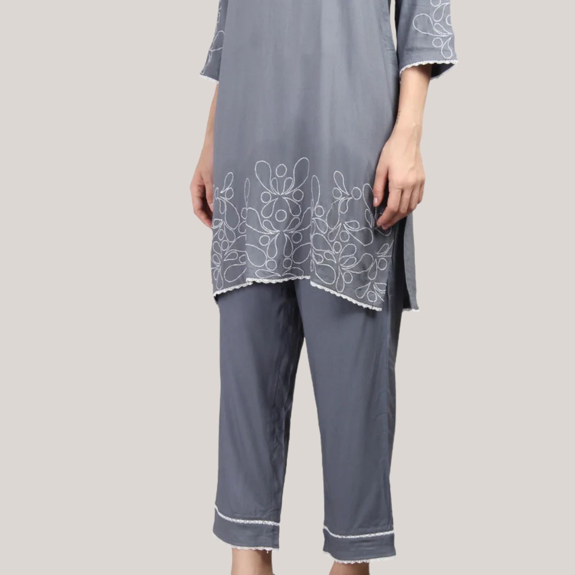 Rayon Co-ord Set With Machine Embroidery
