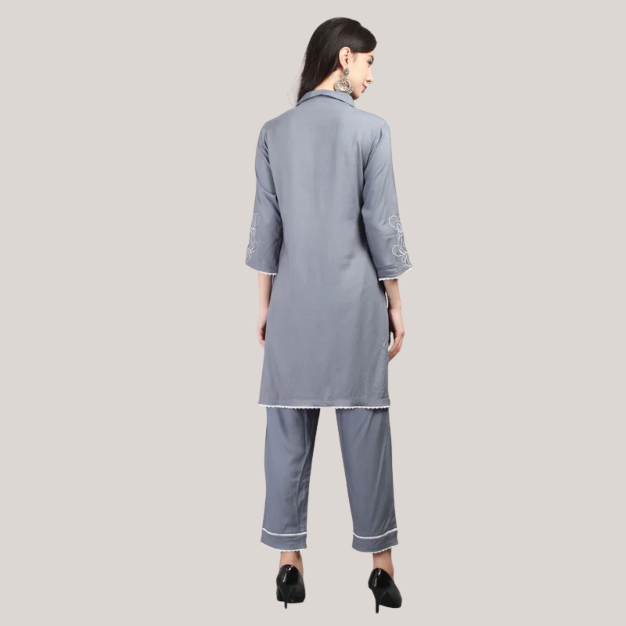 Rayon Co-ord Set With Machine Embroidery