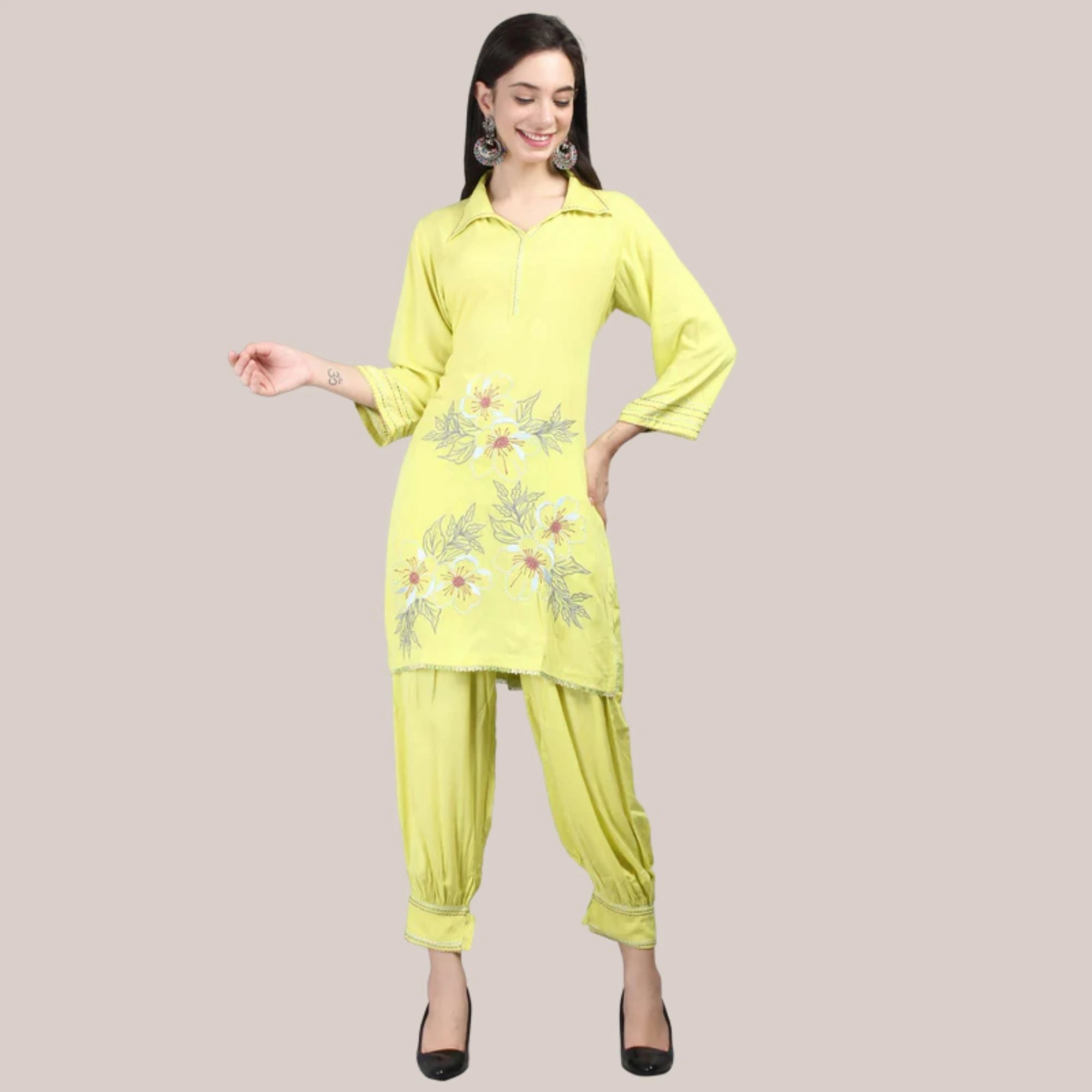 Rayon Afghani Pant Co-ord Set With Thread Work Embroideryty
