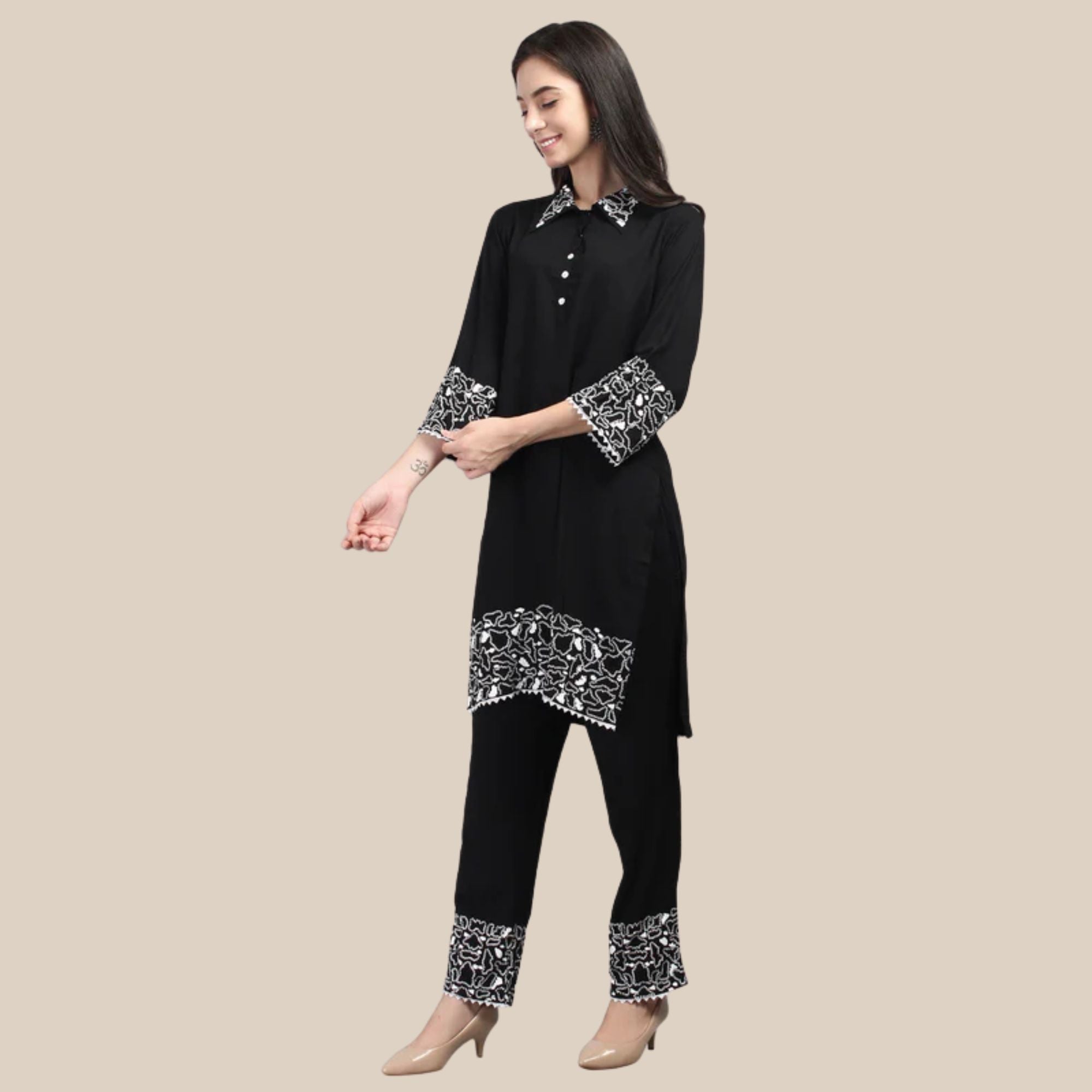 Rayon Fabric Co-ord Set With Sequence Handwork