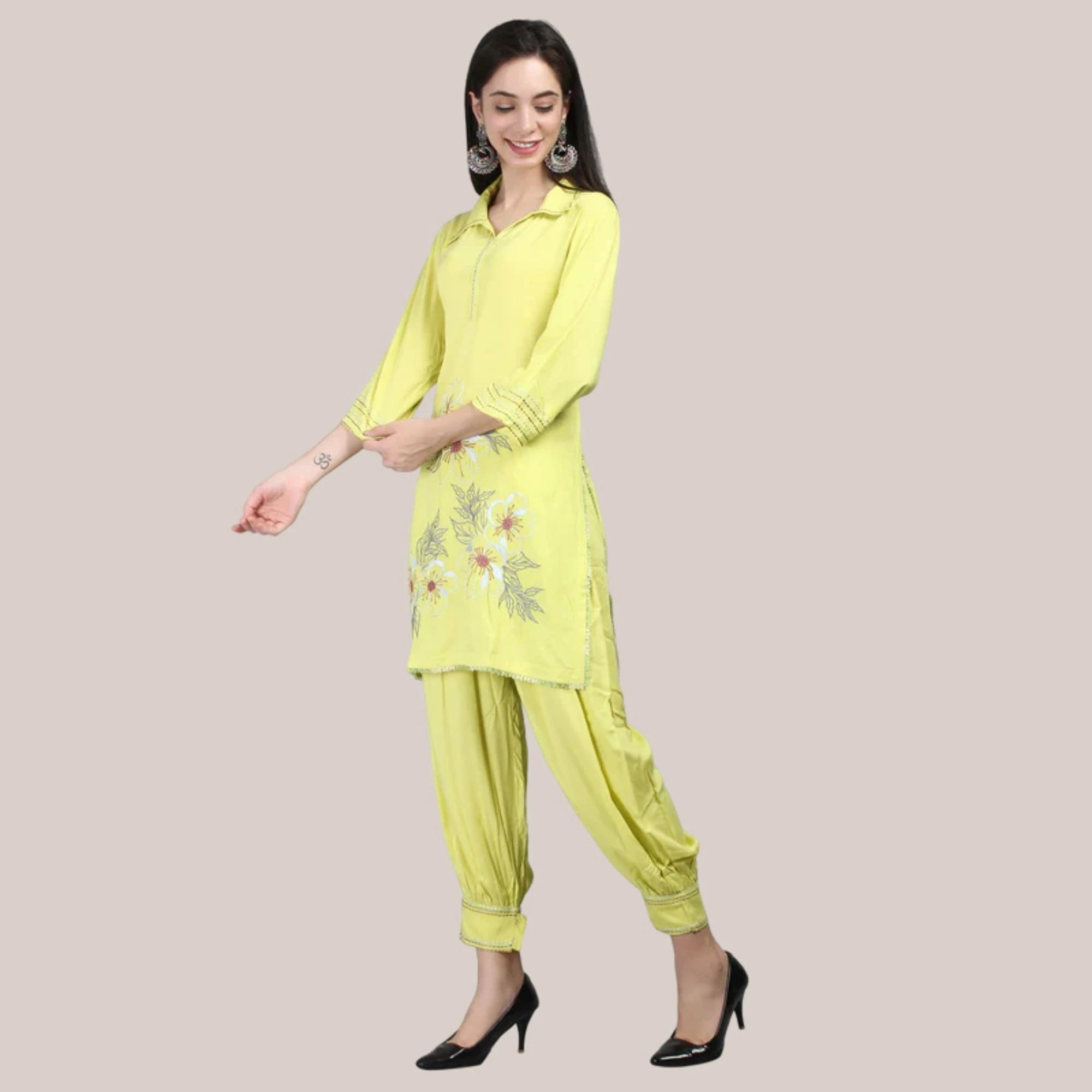 Rayon Afghani Pant Co-ord Set With Thread Work Embroideryty