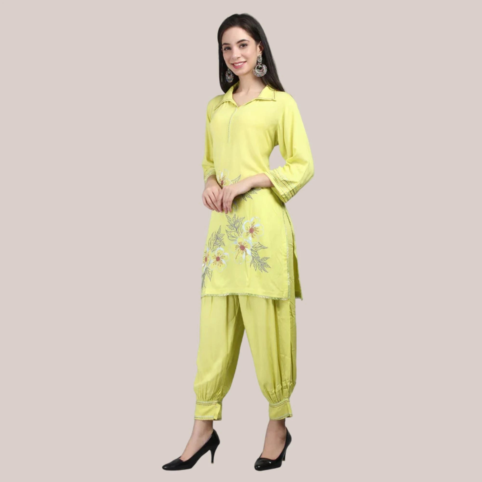 Rayon Afghani Pant Co-ord Set With Thread Work Embroideryty