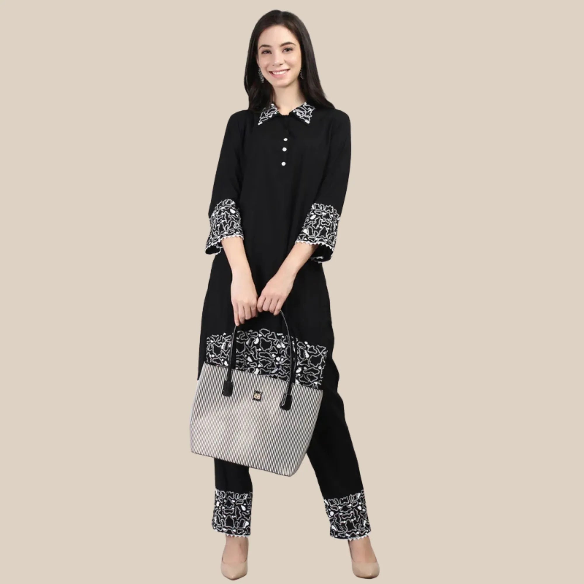 Rayon Fabric Co-ord Set With Machine Emboirery