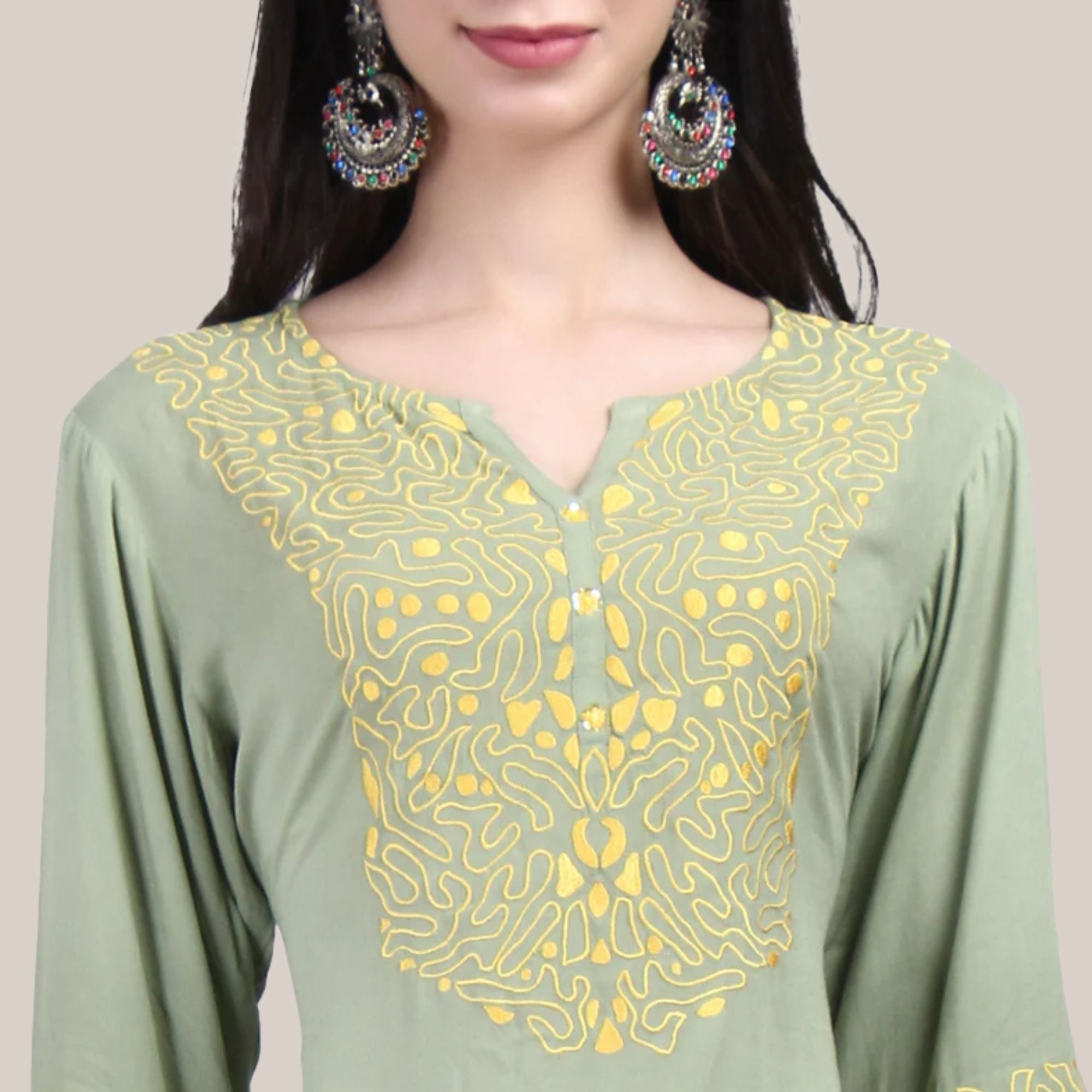 Rayon Fabric Co-ord Set With Machine Embroidery