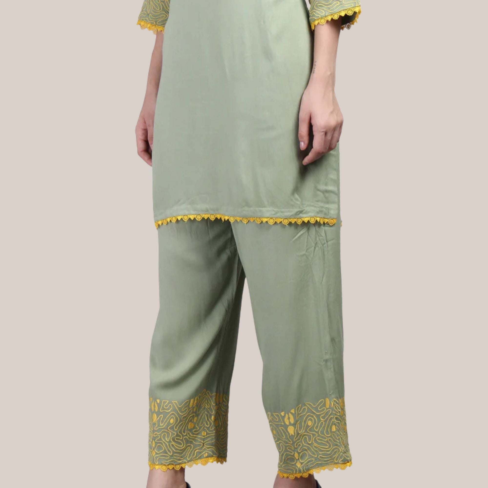 Rayon Fabric Co-ord Set With Machine Embroidery