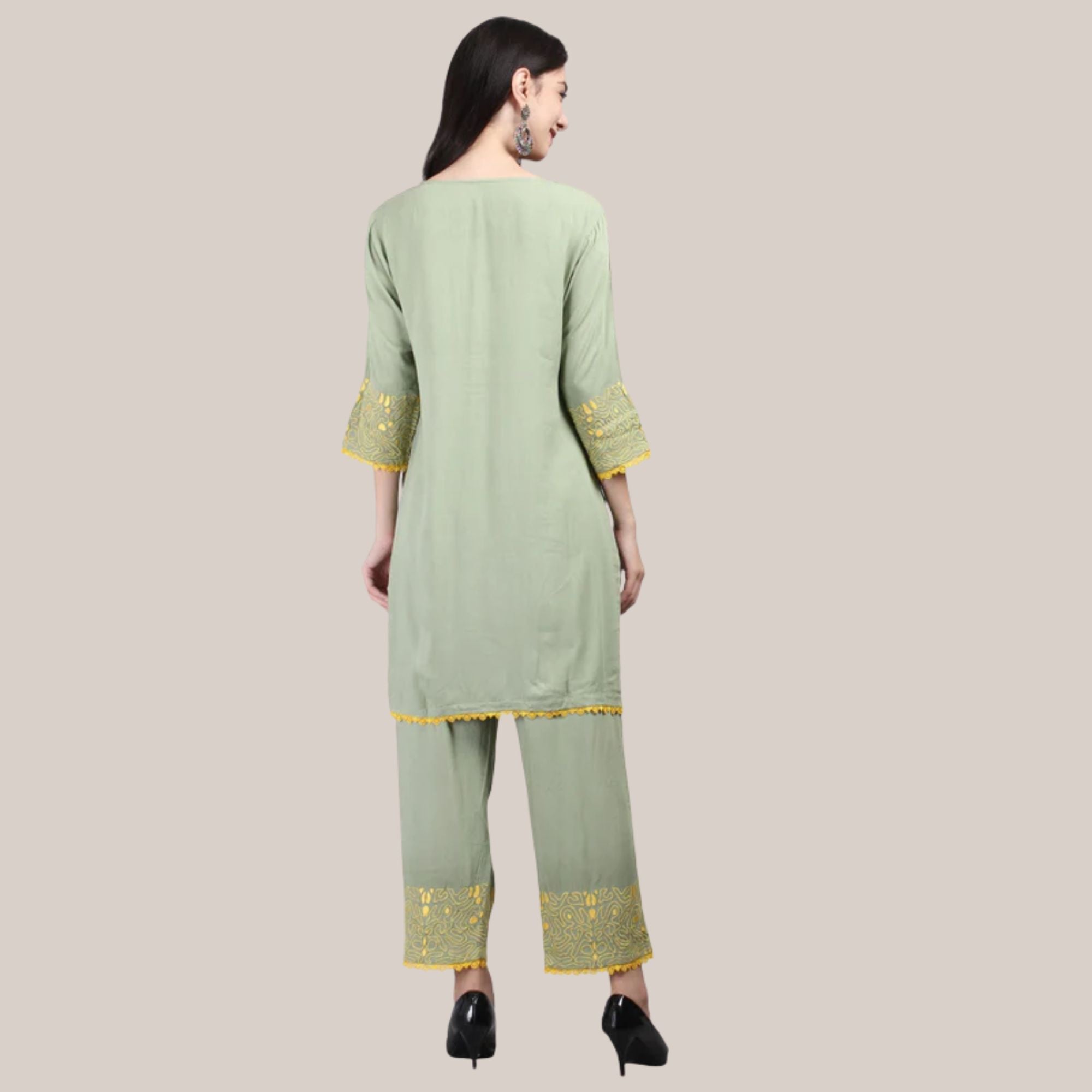 Rayon Fabric Co-ord Set With Machine Embroidery