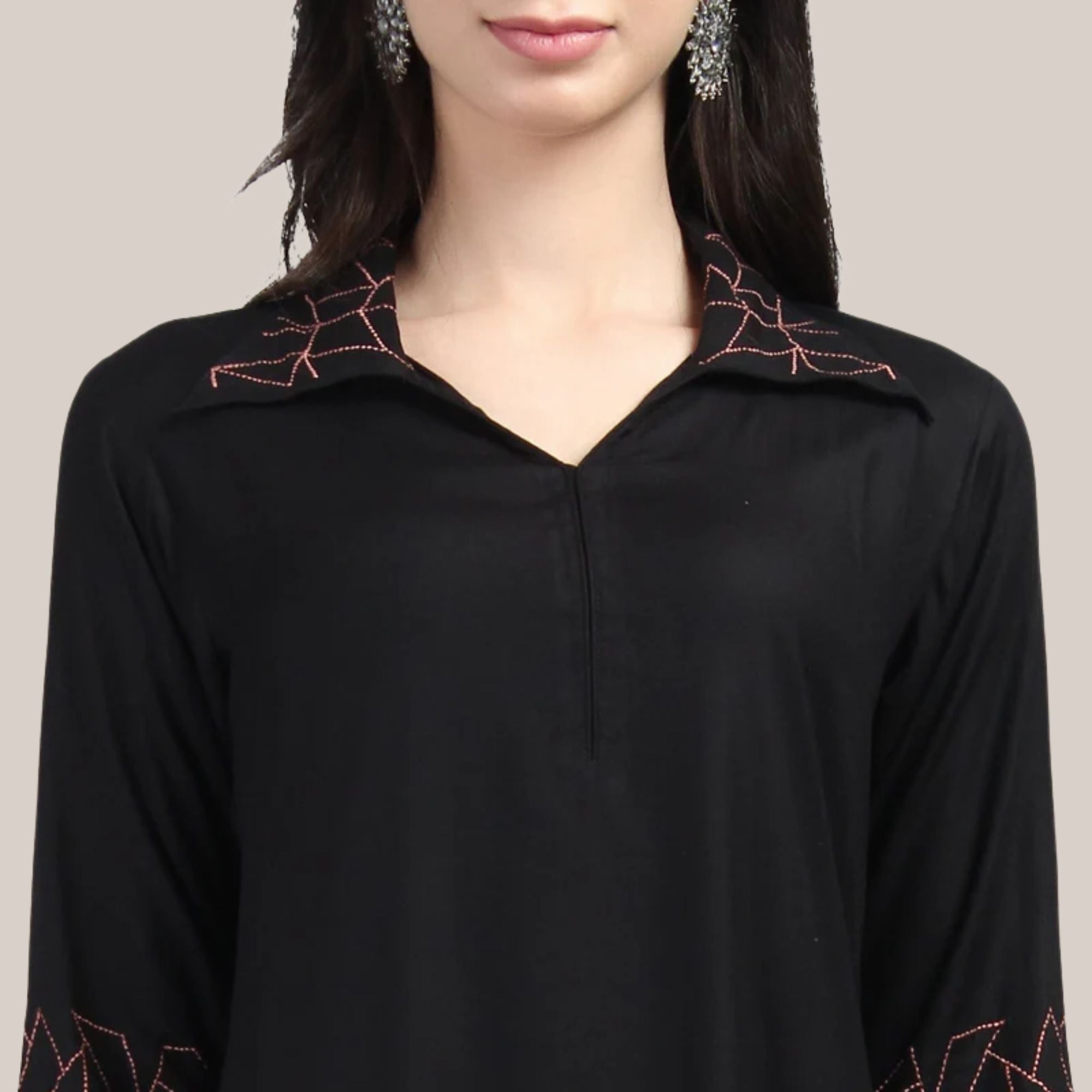 Rayon Co-ord Set With Thread Work Embroidery